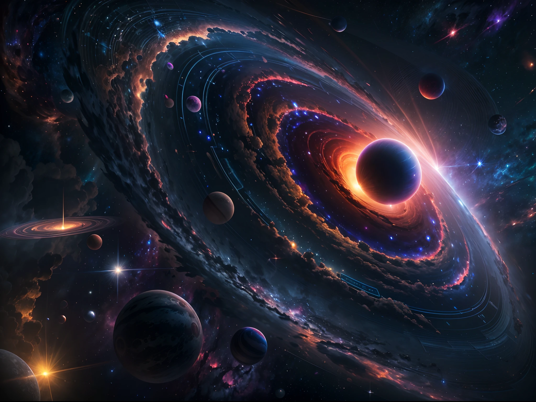 masterpiece, best quality, high quality, extremely detailed CG unity 8k wallpaper, Depth of Field, HDR,,Photorealistic,extremely detailed, Intricate, High Detail, universe, space, galaxy, stars, planets, astronomy, cosmos, celestial, nebula, black hole, solar system, cosmic rays, supernova, deep space, astronomical objects