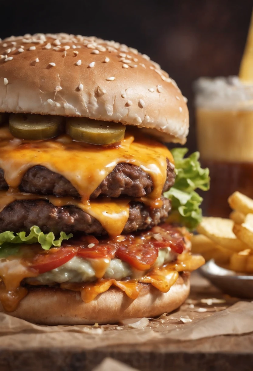 A burger falling in pieces juicy, tasty, hot, promotional photo, intricate details, hdr, cinematic, adobe lightroom, highly detailed