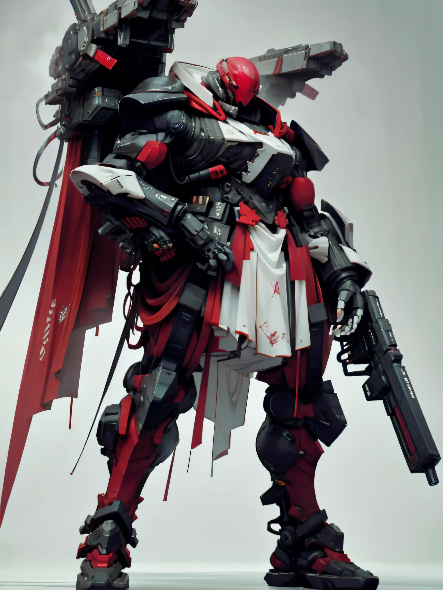 Spawn techwear style, hyper details armo, big chain, big cape, robe tearing, big massive guns, hell background,