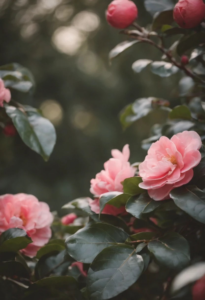 Slight vintage color,camelliamix,Random distribution,leafs,Decorative illustrations,solid color backdrop