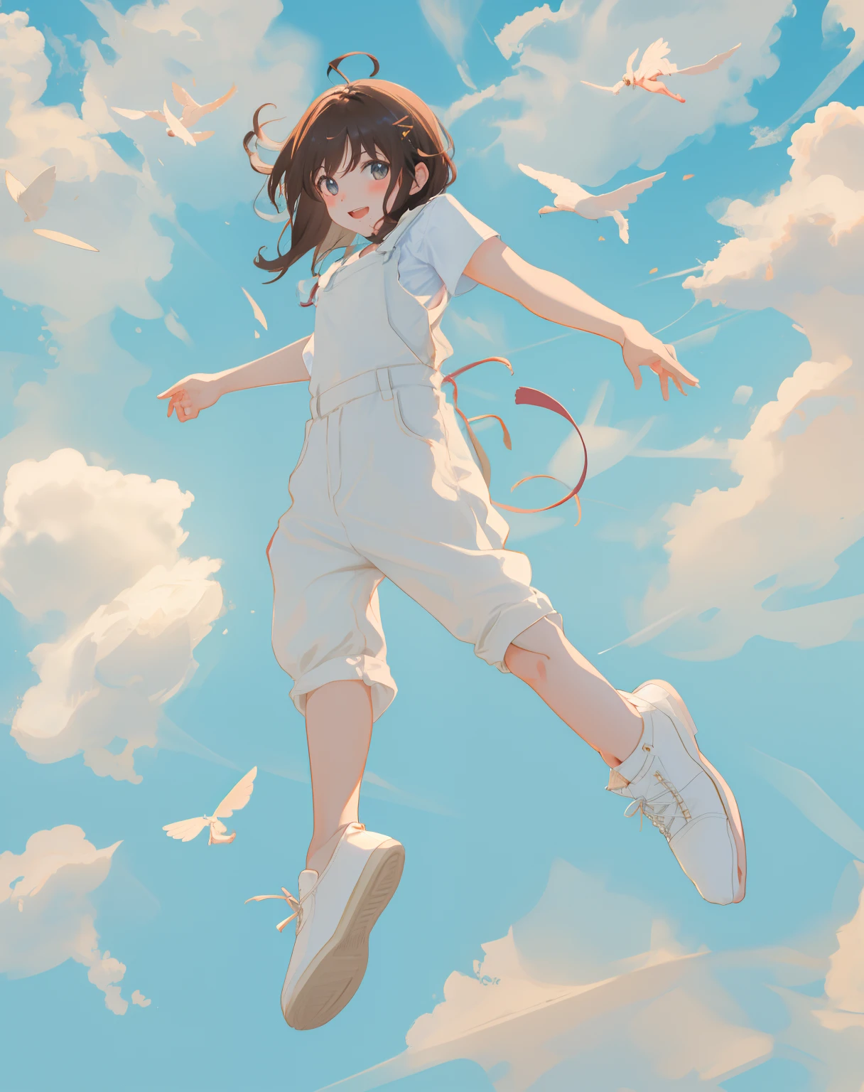 Anime girl flying in the sky with a kite - SeaArt AI
