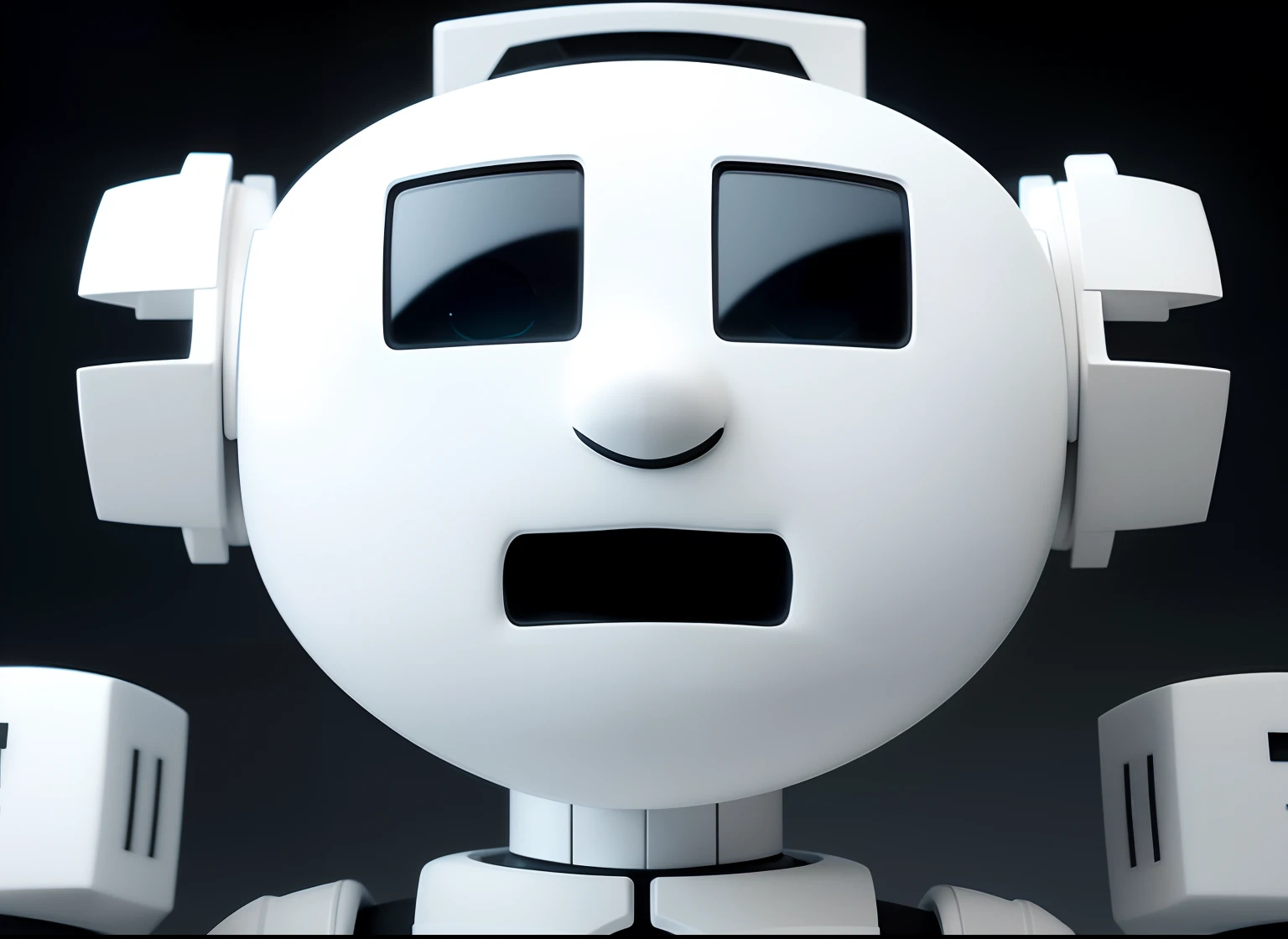 A close-up of a white robot with eyes and a mustache, monochrome 3 d model, 3D model of a Japanese mascot, Cute! C4D, ambient occlusion render, cute 3 d render, ambient occlusion render, 4 d cinema :9 detailed face: 8, Environmental occlusion:3, depicted as a 3 d render
