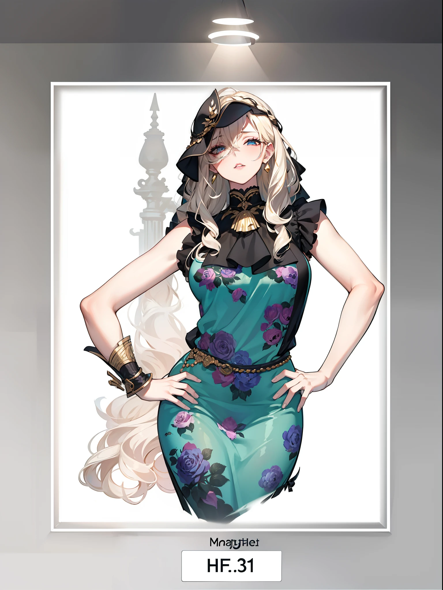 (masterpiece:1.5),(bestquality),highlydetailed,ultra-detailed, mature female, milf, mature, blonde hair:white hair:0.3, wavy hair with big curls, long hair,long wavy hair:, ample bosom, blindfolded, alluring, French woman1girl, black background, earrings, jewelry, lips, lipstick, looking at viewer, makeup, solo, transparent background