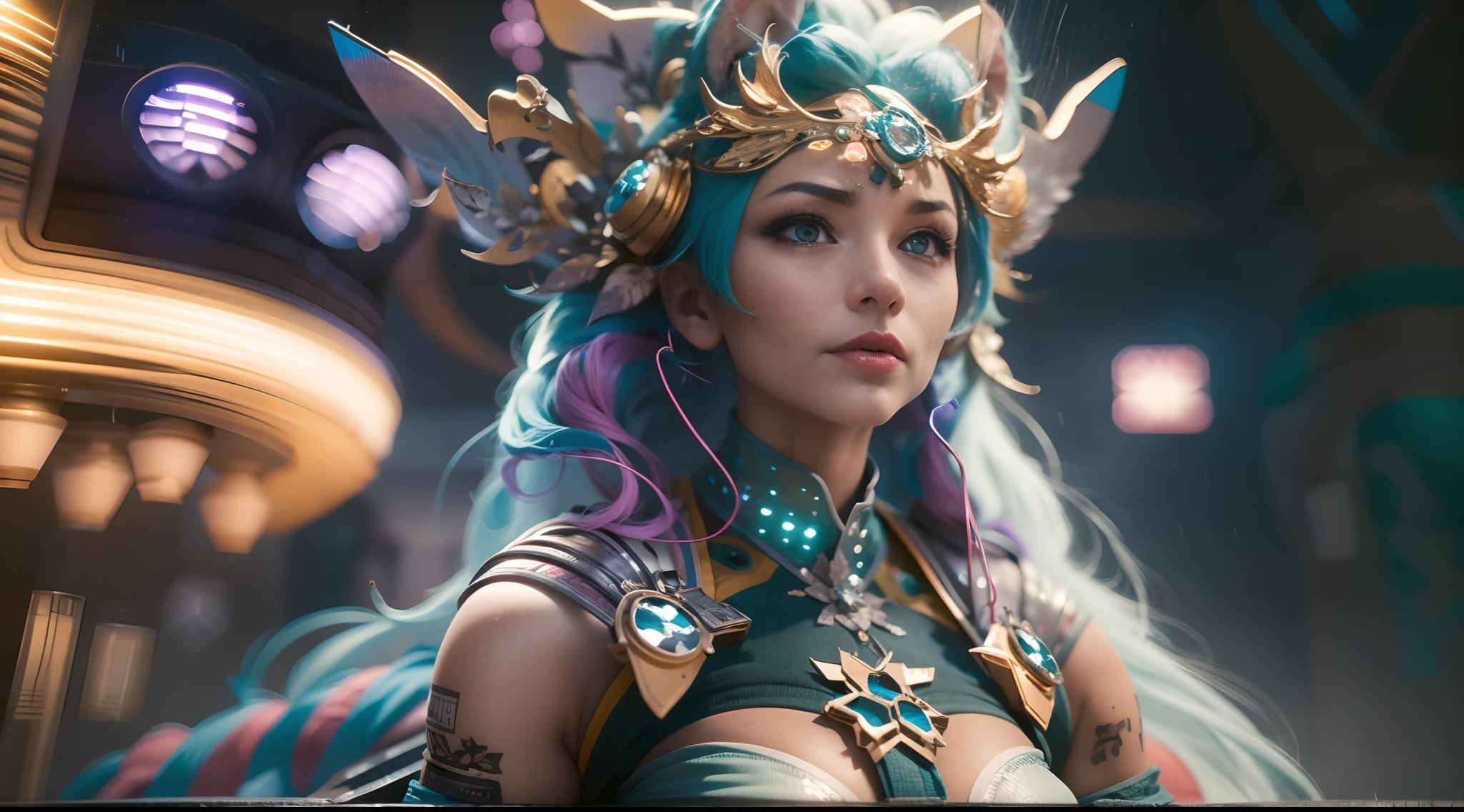 In a very grand scene,The extra-large wide-angle lens captures the appearance of a female centaur。(She is traveling through the stars:9.9),She is tall,It has the ultimate curvy beauty,The muscles are slender and firm,Beautiful lines。Her facial features are tough and coquettish,Always with a sunny smile。She wears special tight-fitting equipment with a strong sense of technology,Step on multifunctional off-road style heels,Delicate and practical protective gear is worn on the hands, feet, wrists, neck and shoulders。The detection equipment around you flashes various cue lights and neon-like information screens,Let her exude a charming brilliance。Use Midjourney's advanced tools,Design special tight-fitting equipment for female centaurs,Highlight her unique physiological characteristics and appearance details,Add realism。And in her adventure scene,Spectacular views of nature,Such as the sky where storms and sunny days alternate、Brilliant rivers of stars and auroras、The snow-capped summit of Mount Everest、Fireworks in the mountain town, etc。ao mesmo tempo,Away from the hustle and bustle of Long Beach Pier is a neon-lit spaceship docked,Create a fantastic scene。Use Midjourney's advanced tools and multiple color palettes、Brush Strokes、Texture tools and model packages,It shows a sense of atmosphere where beauty and charm coexist。The charm of the female centaur is highlighted through color and lines,Enhance realism with detailing,Create a surreal dreamy feeling。Additionally,Use Midjourney's tools to add a variety of extreme sports gear and cultural trinkets to the female centaur,Create intricate hairstyles and outfits,Give her a sense of premium。She never flinches,Regardless of the terrain,can respond quickly,Even the extreme geography and dangerous terrain of aliens cannot stop her。Use Midjourney's powerful tools,You can do it with incredible detail and beauty,Bring this ultra-grand and beautiful scene to life。Ultra-grand scenes,super wide shot, hdr,(真实感,Masterpiece quality,