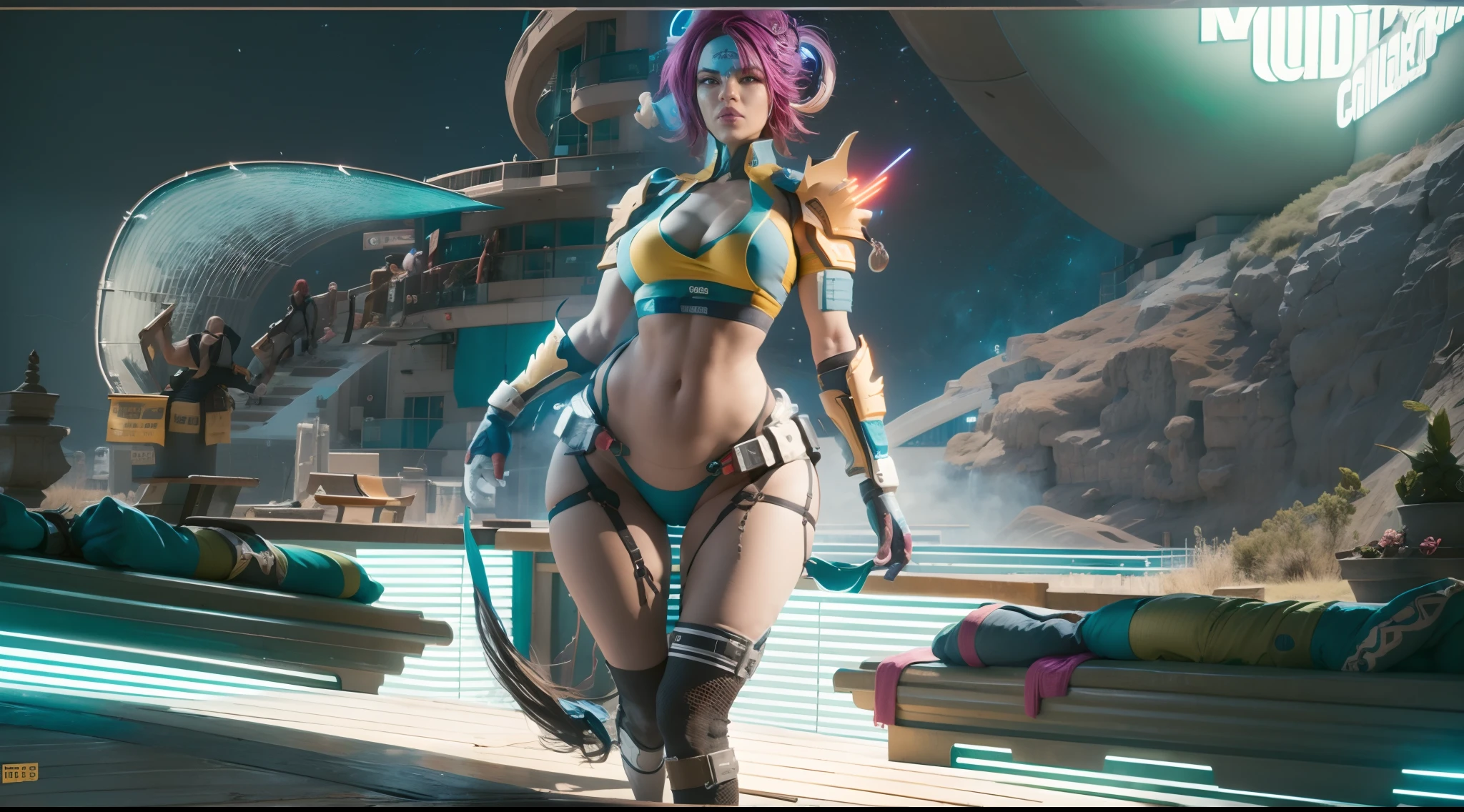In a very grand scene,The extra-large wide-angle lens captures the appearance of a female centaur。(She is traveling through the stars:9.9),She is tall,It has the ultimate curvy beauty,The muscles are slender and firm,Beautiful lines。Her facial features are tough and coquettish,Always with a sunny smile。She wears special tight-fitting equipment with a strong sense of technology,Step on multifunctional off-road style heels,Delicate and practical protective gear is worn on the hands, feet, wrists, neck and shoulders。The detection equipment around you flashes various cue lights and neon-like information screens,Let her exude a charming brilliance。Use Midjourney's advanced tools,Design special tight-fitting equipment for female centaurs,Highlight her unique physiological characteristics and appearance details,Add realism。And in her adventure scene,Spectacular views of nature,Such as the sky where storms and sunny days alternate、Brilliant rivers of stars and auroras、The snow-capped summit of Mount Everest、Fireworks in the mountain town, etc。ao mesmo tempo,Away from the hustle and bustle of Long Beach Pier is a neon-lit spaceship docked,Create a fantastic scene。Use Midjourney's advanced tools and multiple color palettes、Brush Strokes、Texture tools and model packages,It shows a sense of atmosphere where beauty and charm coexist。The charm of the female centaur is highlighted through color and lines,Enhance realism with detailing,Create a surreal dreamy feeling。Additionally,Use Midjourney's tools to add a variety of extreme sports gear and cultural trinkets to the female centaur,Create intricate hairstyles and outfits,Give her a sense of premium。She never flinches,Regardless of the terrain,can respond quickly,Even the extreme geography and dangerous terrain of aliens cannot stop her。Use Midjourney's powerful tools,You can do it with incredible detail and beauty,Bring this ultra-grand and beautiful scene to life。Ultra-grand scenes,super wide shot, hdr,(真实感,Masterpiece quality,
