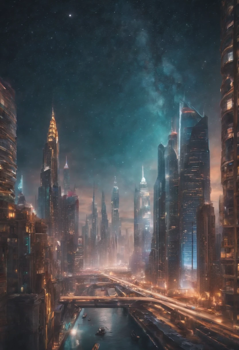 The future city,light,colorful,bright,stars
