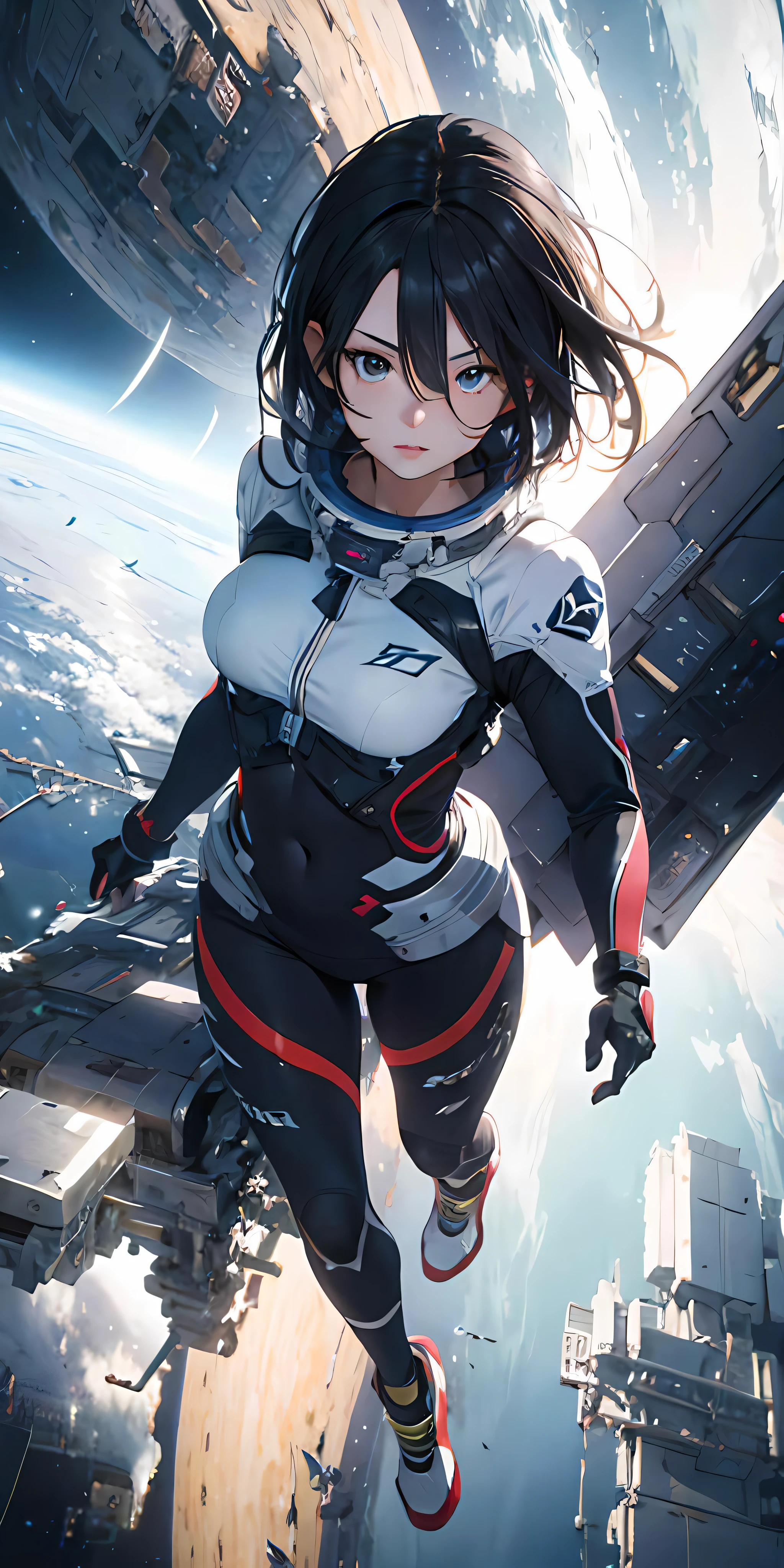 absurd res, high res, (masterpiece:1.4), ultra-detailed, 1girl, from above, space, floating