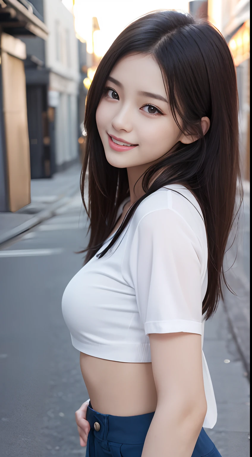 (ung girls), (highly detailed Beautiful face), Amazing face and eyes, (Best Quality:1.4), (Ultra-detailed), (extremely detailed CG unified 8k wallpaper), Highly detailed, High-definition raw color photos, Professional Photography, Realistic portrait, Amazing face and eyes, Pink eyes, (hi-school uniform, pleated mini skirt:1.3), ((hi-school uniform with open chest)), brown hair, model, smile shyly, (beautiful big breasts:1.3), (((Bokeh))), depth of fields, depth of fields, beach, twilight, sunset, (view from side:1.2),