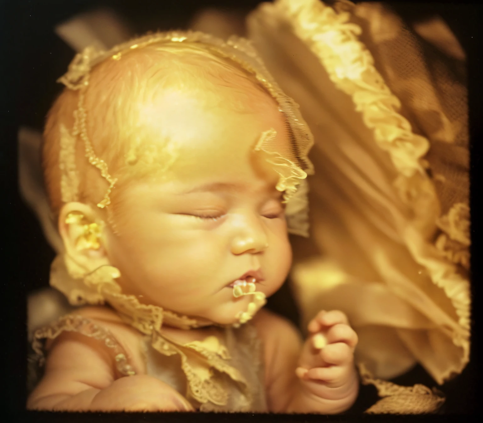 ((((Baby photos))))extremely high quality scan，1200 DPI scan，A high resolution，detailed scan，tmasterpiece，8K works，k hd，A cute baby，Delicate facial features，（One-year-old infants），Real interior，Delicate skin texture，The light is focused on the face，With his eyes closed