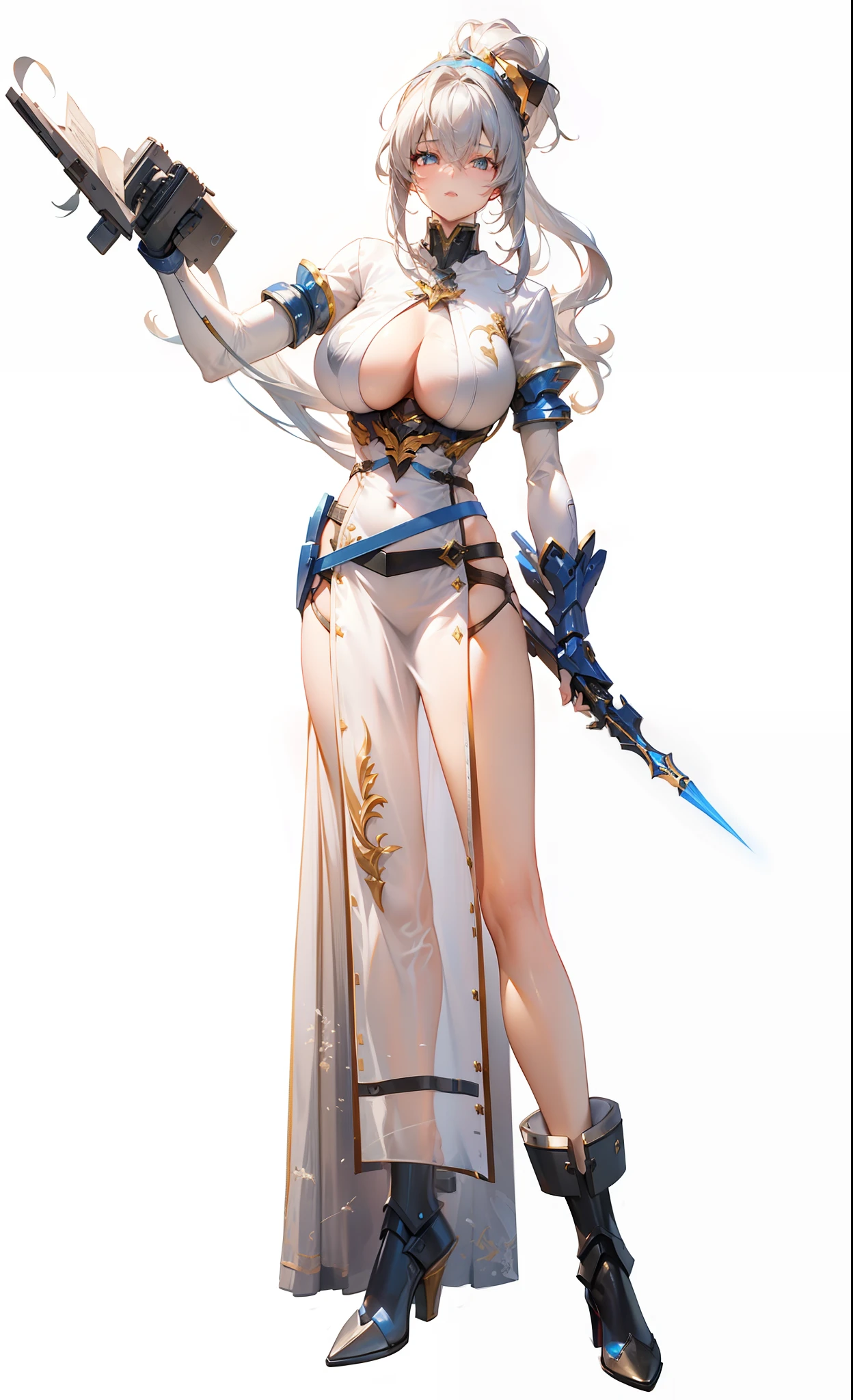 Long gray hair,hentail realism, shadowing,,character sheets, reference sheet, Standing painting, 8K, Super detail, 1080p, Women's HD,Slim,femele, 16k, A high resolution, Best quality, High quality, Anatomically correct, Masterpiece, ccurate, hyper HD,As graceful as a swan,unreal-engine, Ghibli-like colors, anime big breast, Standing painting, angle of view,Mecha girl,Yarn skirt,ssee-through,Magic wand in hand