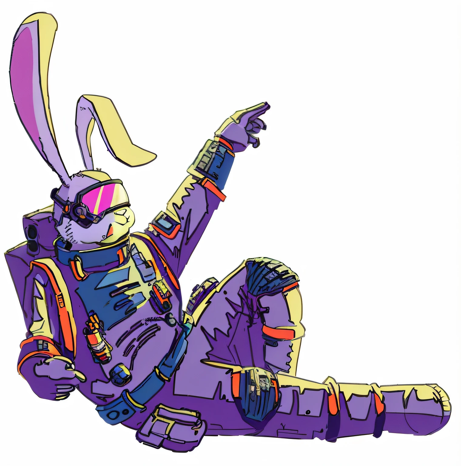 Caricature of a rabbit in a spacesuit, concept art inspired by Kanbun Master, deviantart contest winner, Furry art, Rabbit with helmet, rabbit warrior, bunnypunk, cyborg jackalope cyberpunk, , electrixbunny, from hotline miami, rabbit robot, resting after a hard mission, Punk's rabbit