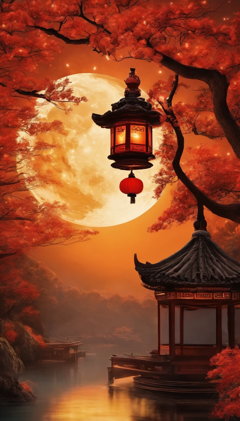 themoon，Moon cake，flod，das boot，Kongming Lantern，The tree