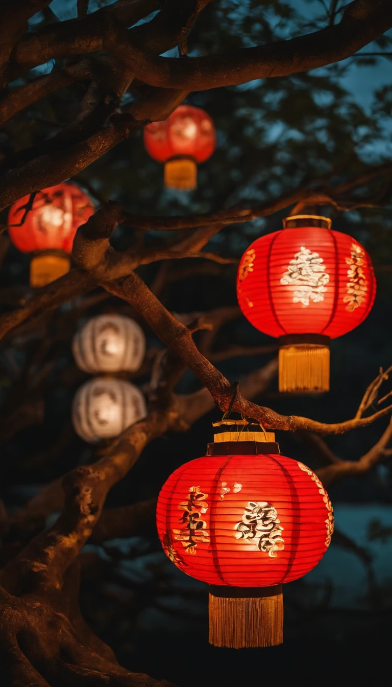 themoon,Moon cake,flod,das boot,Kongming Lantern,The tree,a person