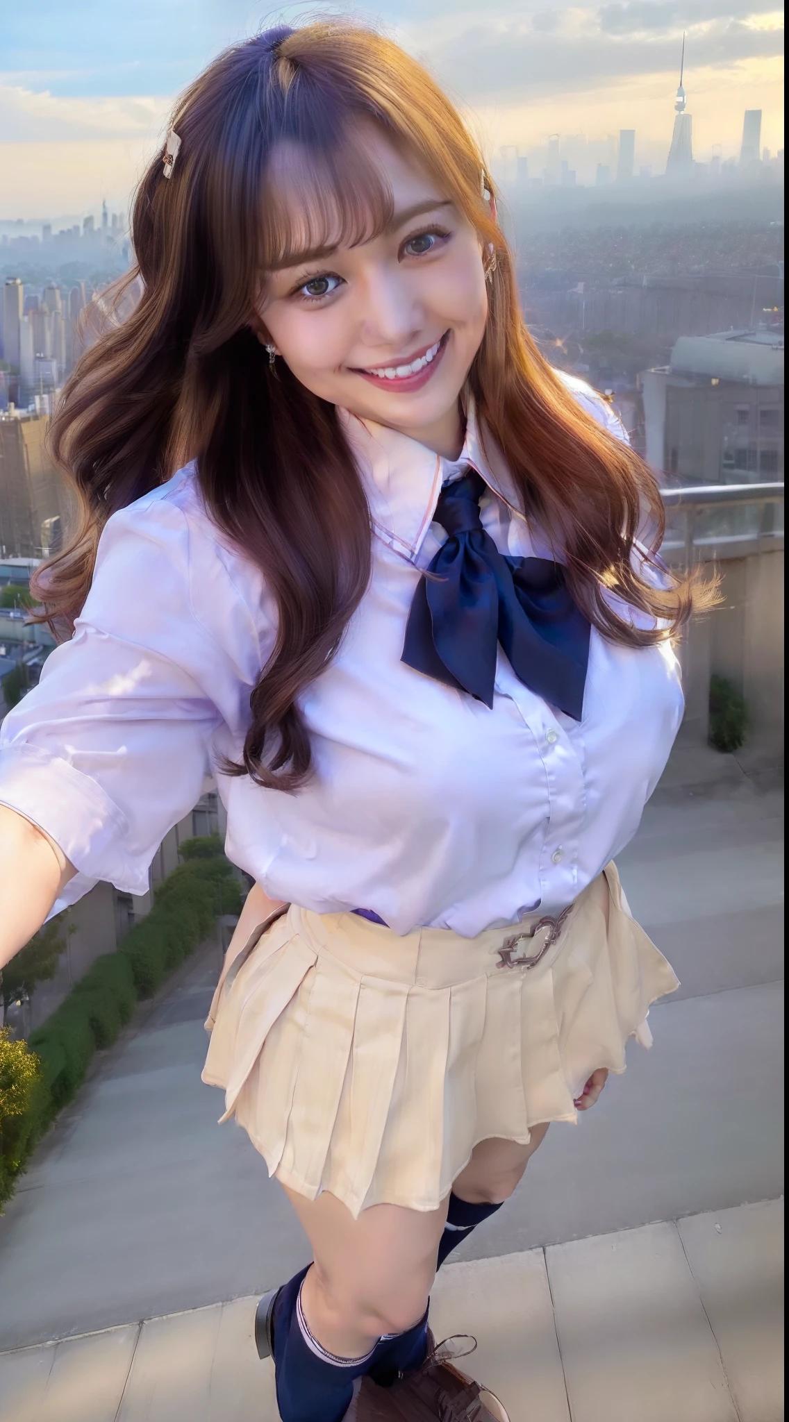 masterpiece, Highest quality, 8k, Young and beautiful girl, Baby Face、The clothes are big、photo shoot, Cute , ponytail, 1girl, extremely cute face, Amazing face and eyes, (highly detailed eyes, highly detailed face), (hyper-realistic, hight resolution), (best Quality:1.4), Raw photo, (Realistic, Photorealsitic:1.37), Professional Photography, (nsfw:1.0)、Best quality, masterpiece, ultra high res, (photorealistic:1.4), raw photo, (pleated mini skirt:1.3), dark blue skirt, Japanese face,
a girl, 13 yo, sea side, school uniform, beautiful, ((white shirt)), short sleeve, cute, smile, flying necktie, gigantic columns of clouds, strong wind from below, soaring skirt, visible white panty, jumping down , standing, panty shot, (nsfw)、 (see-through panty cameltoe)、A strong wind blowing up from below blows up the skirt、(((Cute Panties、Panties strongly digging into the crack of the pussy)))