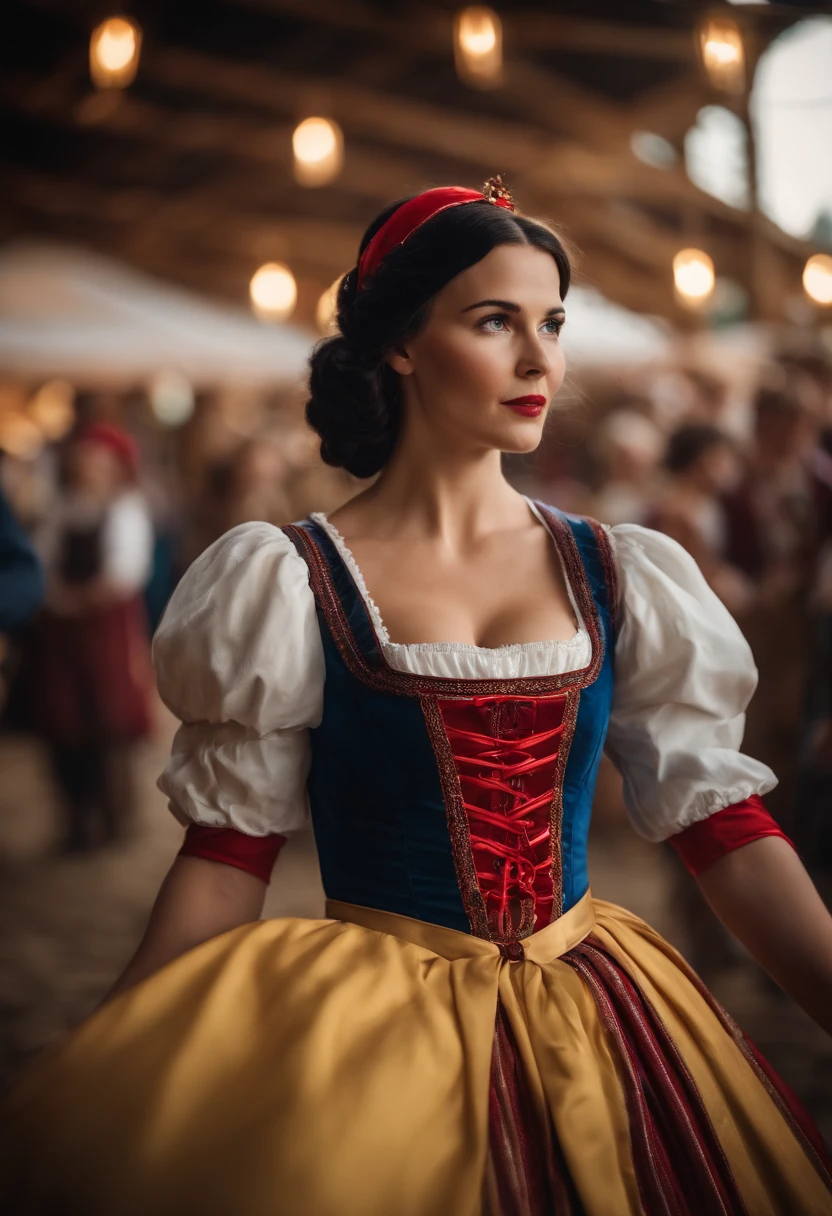 Snow White auf dem Oktoberfest, Dirndl, ultra realistisch, Ultra-detailliert, Braids