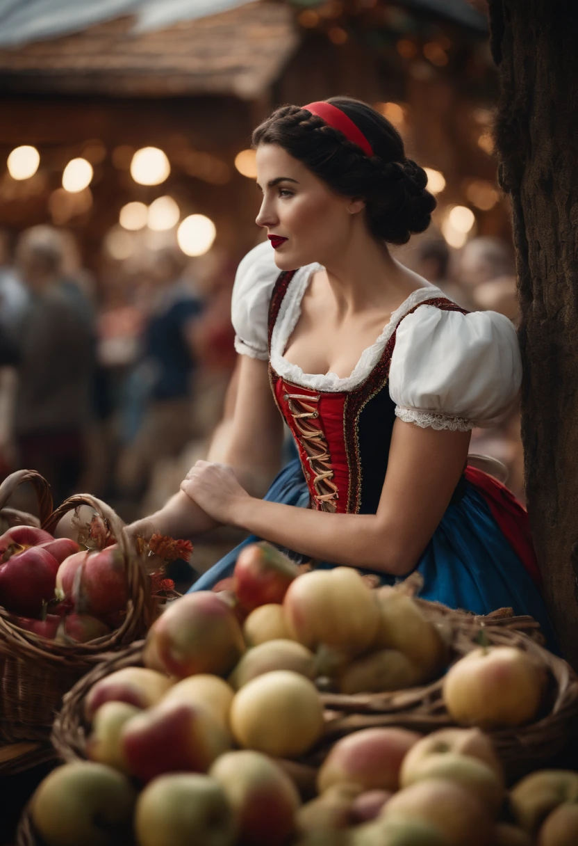 Snow White auf dem Oktoberfest, Dirndl, ultra realistisch, Ultra-detailliert, Braids
