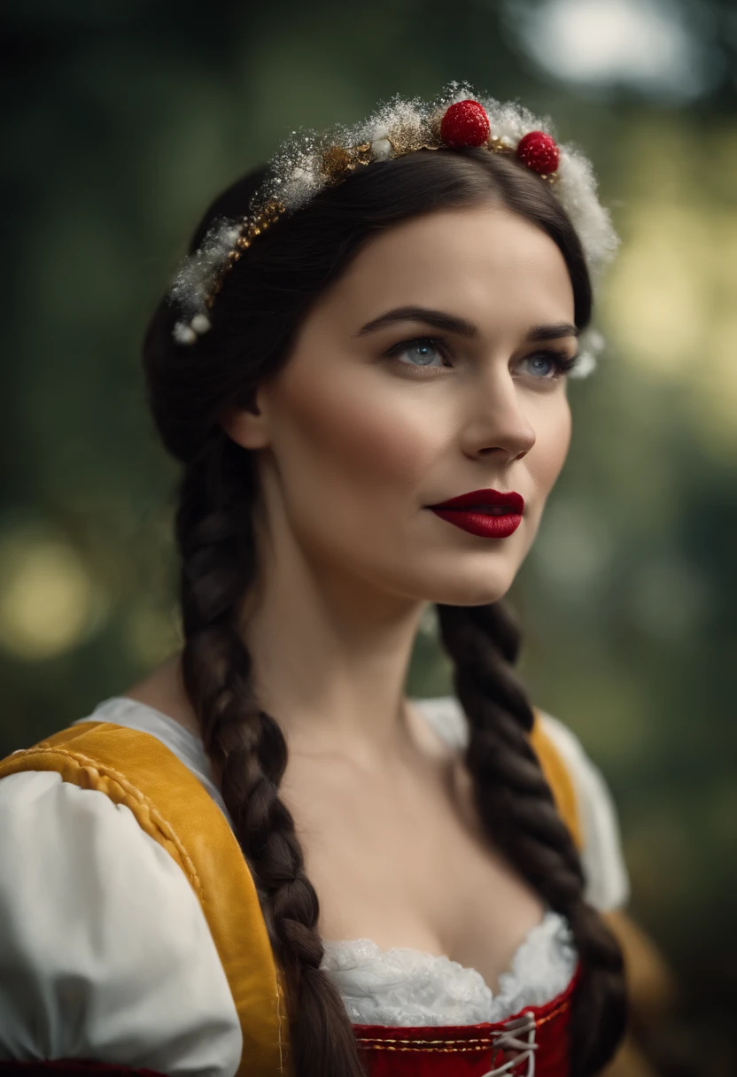 Snow White auf dem Oktoberfest, Dirndl, ultra realistisch, Ultra-detailliert, Braids