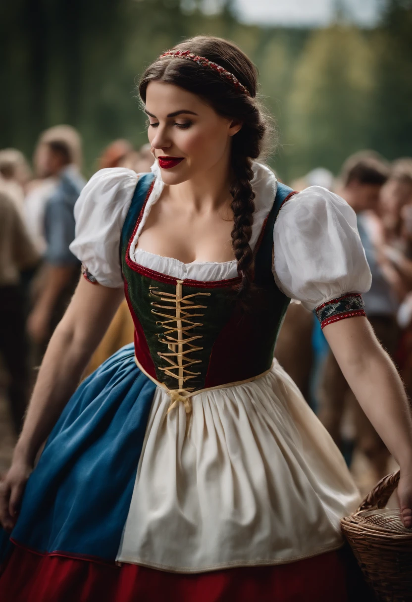 Snow White auf dem Oktoberfest, Dirndl, ultra realistisch, Ultra-detailliert, Braids