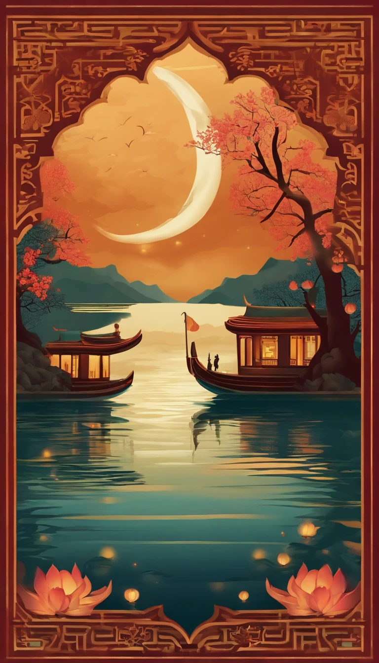 themoon，Moon cake，flod，das boot，Kongming Lantern，The tree，One guy