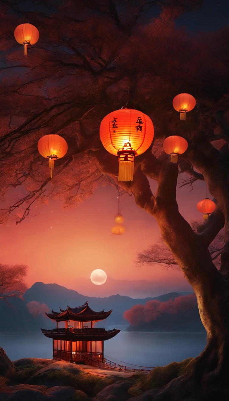 themoon,Moon cake,flod,das boot,Kongming Lantern,The tree,One guy