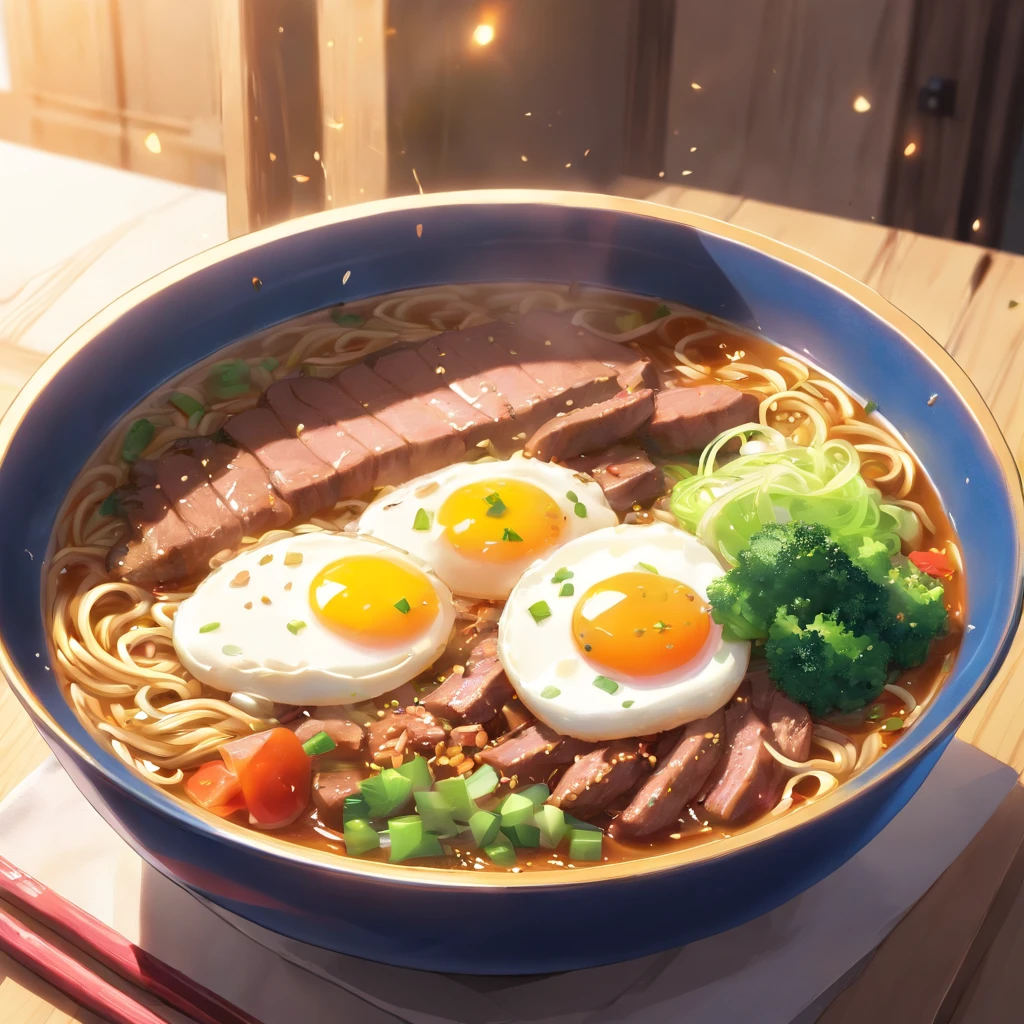 A bowl of beef noodles,Fresh vegetables,The poached egg aroma is overflowing,The brown shells are delicious and delicious,Pepper has a strong flavor,The yellow bamboo shoots are crispy and delicious,The fungus has a delicate taste,Tofu has a great final flavor,High detail, Ultra detail, complexdetails, finedetail, hyper-detailing, Cinematic, Surreal Surrealist soft light, Studio lighting, diffused soft lighting, Shallow depth of field, Sharp focus bokeh, Ray tracing, Subsurface scattering, Diffuse reflection soft lighting Ultra detail, (Complexity, detail, hyper-detailing), Cinematic, Hyperrealistic