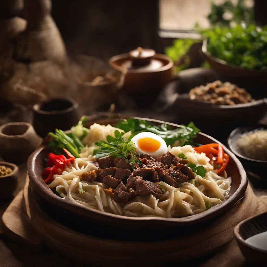 A bowl of beef noodles,Fresh vegetables,The poached egg aroma is overflowing,The brown shells are delicious and delicious,Pepper has a strong flavor,The yellow bamboo shoots are crispy and delicious,The fungus has a delicate taste,Tofu has a great final flavor,High detail, Ultra detail, complexdetails, finedetail, hyper-detailing, Cinematic, Surreal Surrealist soft light, Studio lighting, diffused soft lighting, Shallow depth of field, Sharp focus bokeh, Ray tracing, Subsurface scattering, Diffuse reflection soft lighting Ultra detail, (Complexity, detail, hyper-detailing), Cinematic, Hyperrealistic