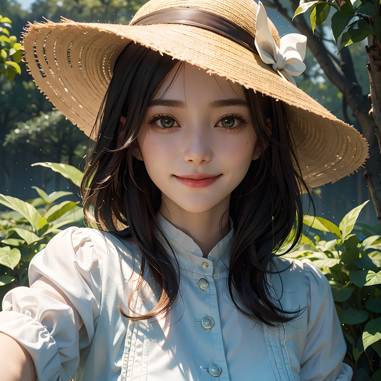 Very detailed eyes,very vey very detailed face,Best quality at best,masterpiece,The is very detailed,ultra - detailed,(realisticlying,photographrealistic:1.3),The cute smile is super real,(facing the front there),looking at viewert,White shirt semi-transparent,rainy days,exteriors,1girl upper body --auto