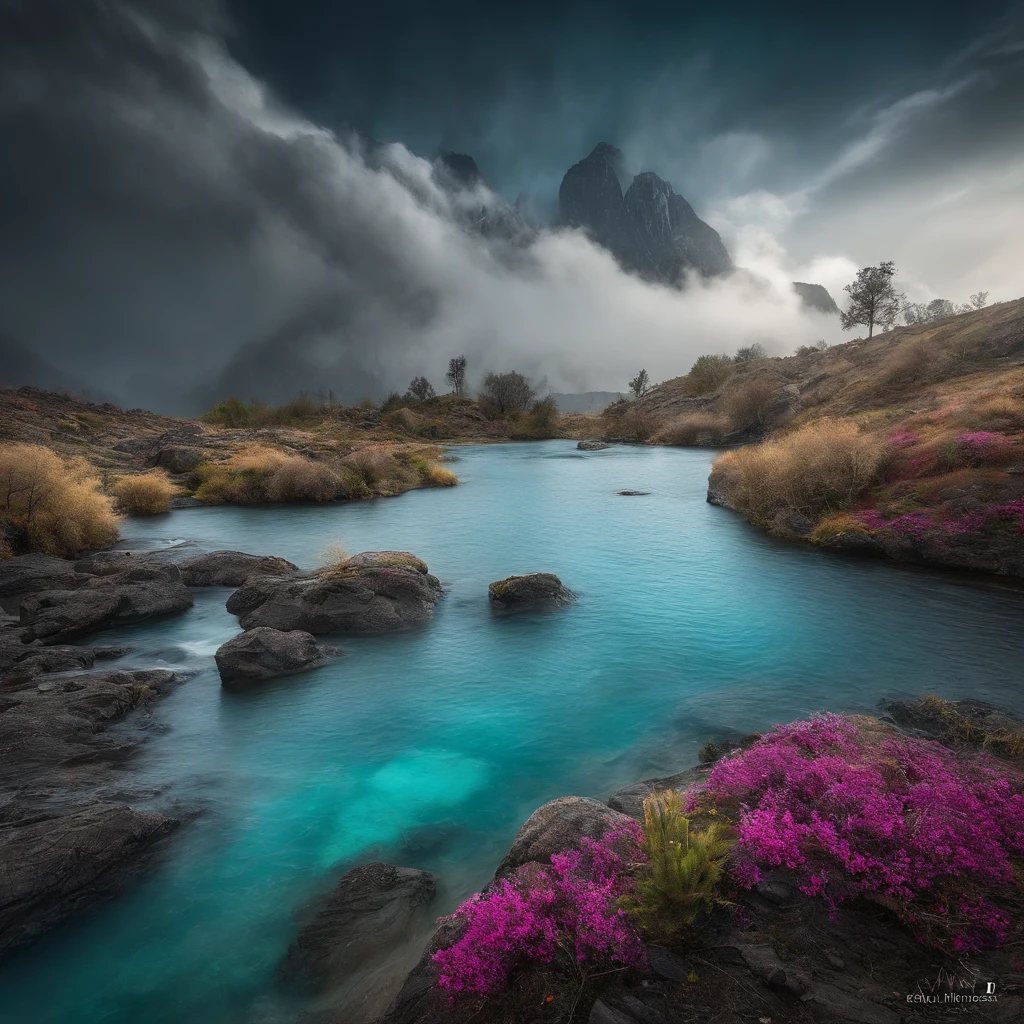 Magnificent view,Forest mountain landscape photography,Nature,It just rained,Bushes in the moonlight,Turquoise blue water,Megaliths of various shapes,Alpine cliffs,1 white Phalaenopsis orchid,Minimalist cyan black and white gray tones,foggy sky,Nightmare vision, Dark fantasy plot,Perfect and excellent composition,8K分辨率,the detail,Rain trails,dampness,water stain,very wide angle shot,Jack Guzman's environmental art photography,realisticlying,cinematic compositions,Volumetriclighting,vividness, A detailed, stunning skies, Colorful clouds float,true to life, Pubic area is clear, flawless perfection, Digital SLR, 16k, 1024, 2048, 4096, A detailed, Sharp, best qualtiy, high qulity, absurderes,unmanned background,The is very detailed、Detailed lighting shadows,Trends on ArtStation、iintricate、high detal、dramatics、Midjourney Art(Volumetriclighting:1.2)hdr shot。(Faraway view,Super deep view,ultra-wide-angle,Microfocal length lens:1.2)(realisticlying:1.4)tmasterpiece、high high quality、Beautiful photography、globalillumination、