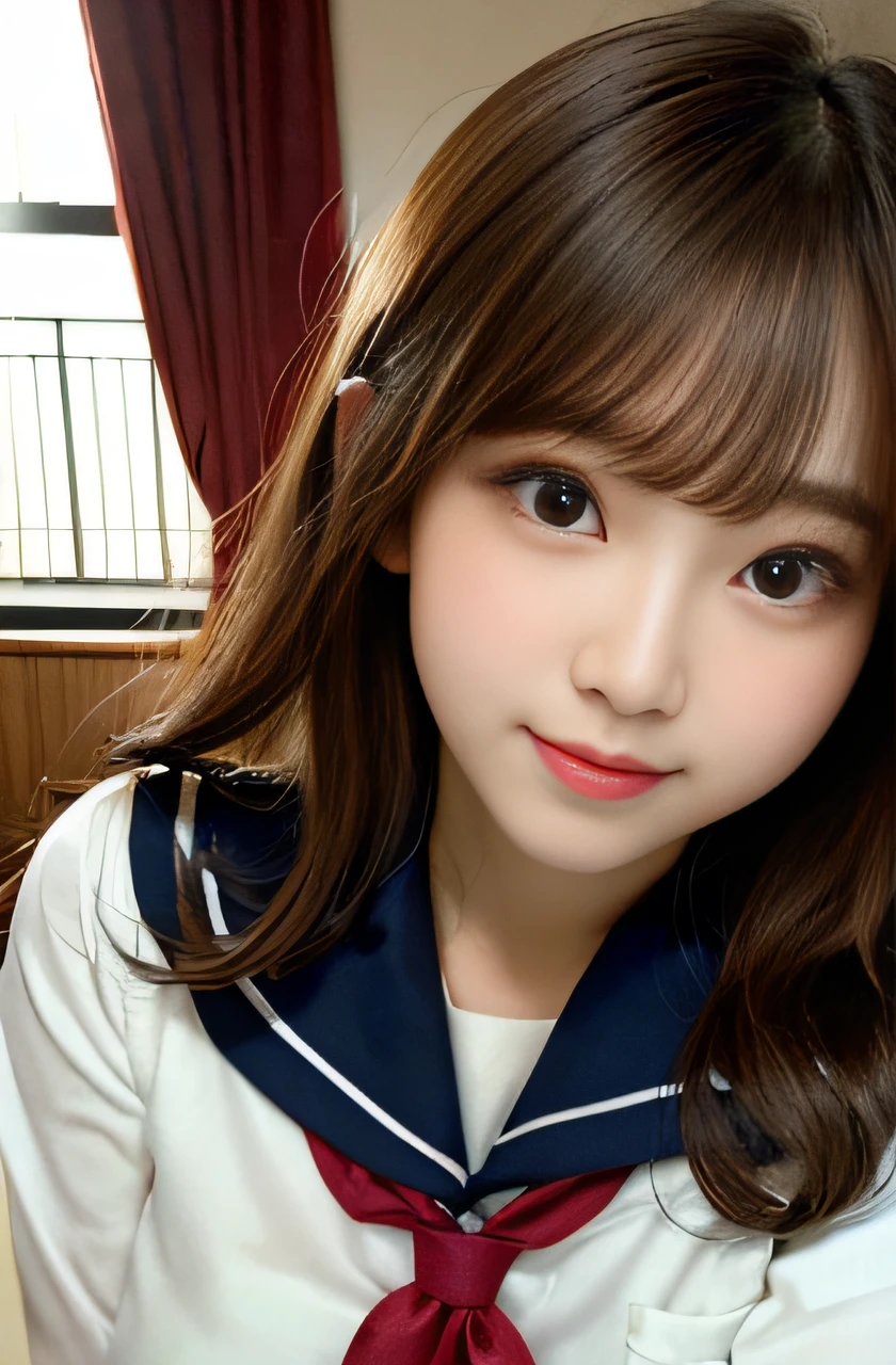 1girl, japanese gravure model, cute beautiful girl, medium breasts, clean face skin, smile shyly,
BREAK
sexy feeling, erotic feeling,
(hot-pillow hotel's room:1.2), (Immediately after sexual intercourse:1.4), (japanese high school uniform with sailor collar:1.2), sailor uniform, red scarf, (pleated check skirt:1.3),
(dynamic angle, dynamic pose:1.3),
BREAK
masterpiece, best quality, highres, detailed skin, detailed, detailed face and eyes, hi-res, natural lighting, perfect anatomy, physically-based rendering, photorealistic, symmetric clear eyes, well-groomed face,