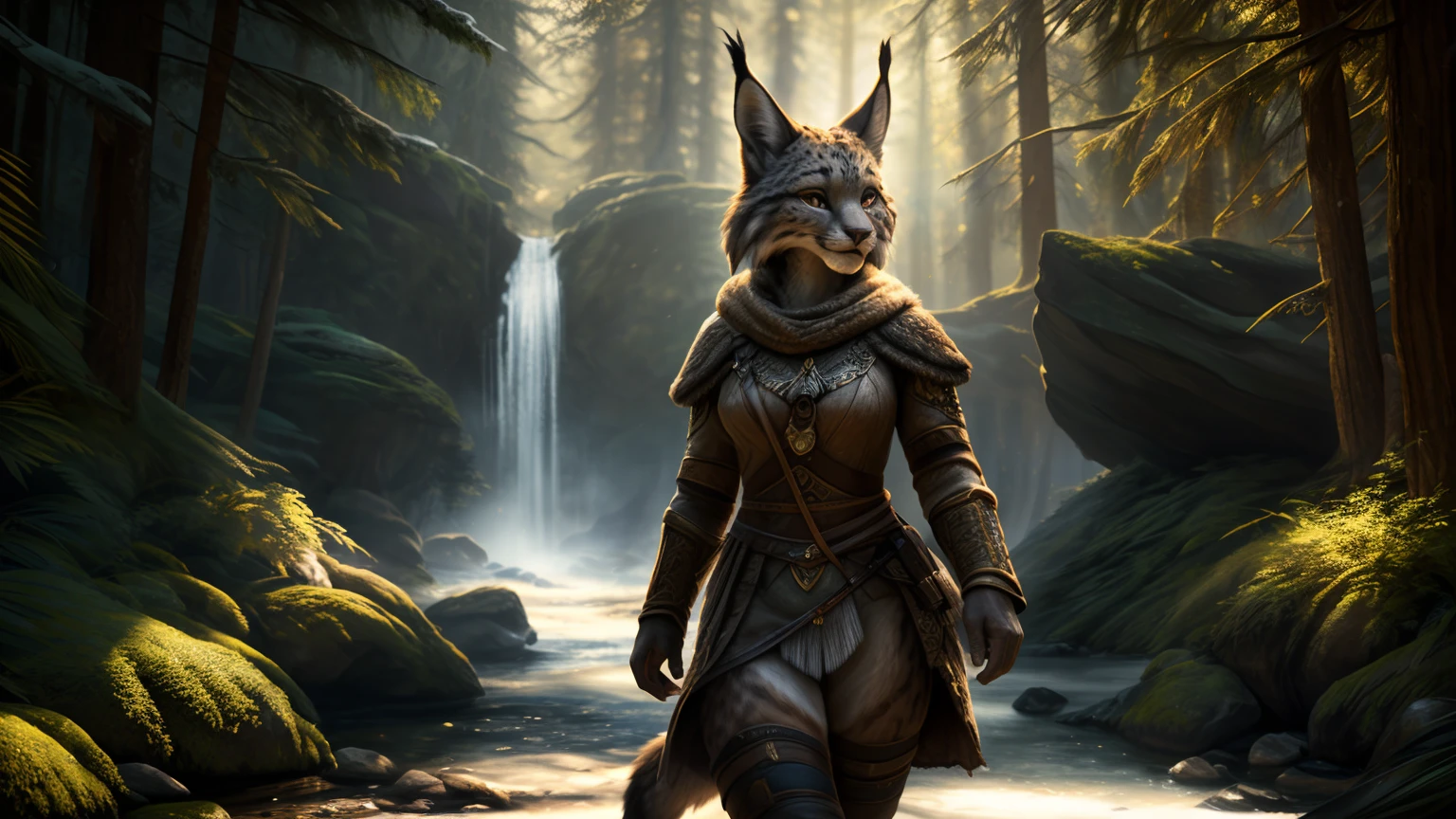 (A woman's face with)beautiful detail eyes, (pa)beautiful detailed lips, (A woman with)Extremely detailed eyes and face, long eyelashes, (The woman) with a seductive fitness body, (a) grey fur, (with) Lynx ears, (em) shooting from the knee, (em) winter forest, (wearing) fantasy clothes, (character) hunting with longbow. (Best Quality,4k,8K,hight resolution,Masterpiece:1.2), Ultra-detailed, (Realistic,Photorealistic,photo-realistic:1.37), HDR, UHD, Sunlight, ultra-fine painting, physical based rendering, extreme detail description, Professional, Vivid colors, bokeh, (em) full-length portrait, landscape, photografic, Concept Artists (style of), (with a) vibrant color palette, (pa) soft-lighting.