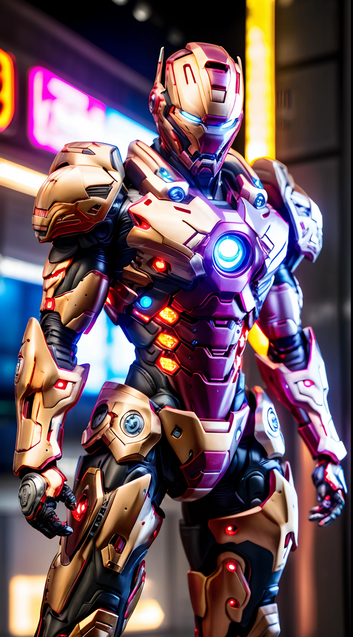 IRONMAN, HETEROCHROMIA EYE, MECHA HEAVY ARMOR, TRANSPARANT, MUSCLE BODY.