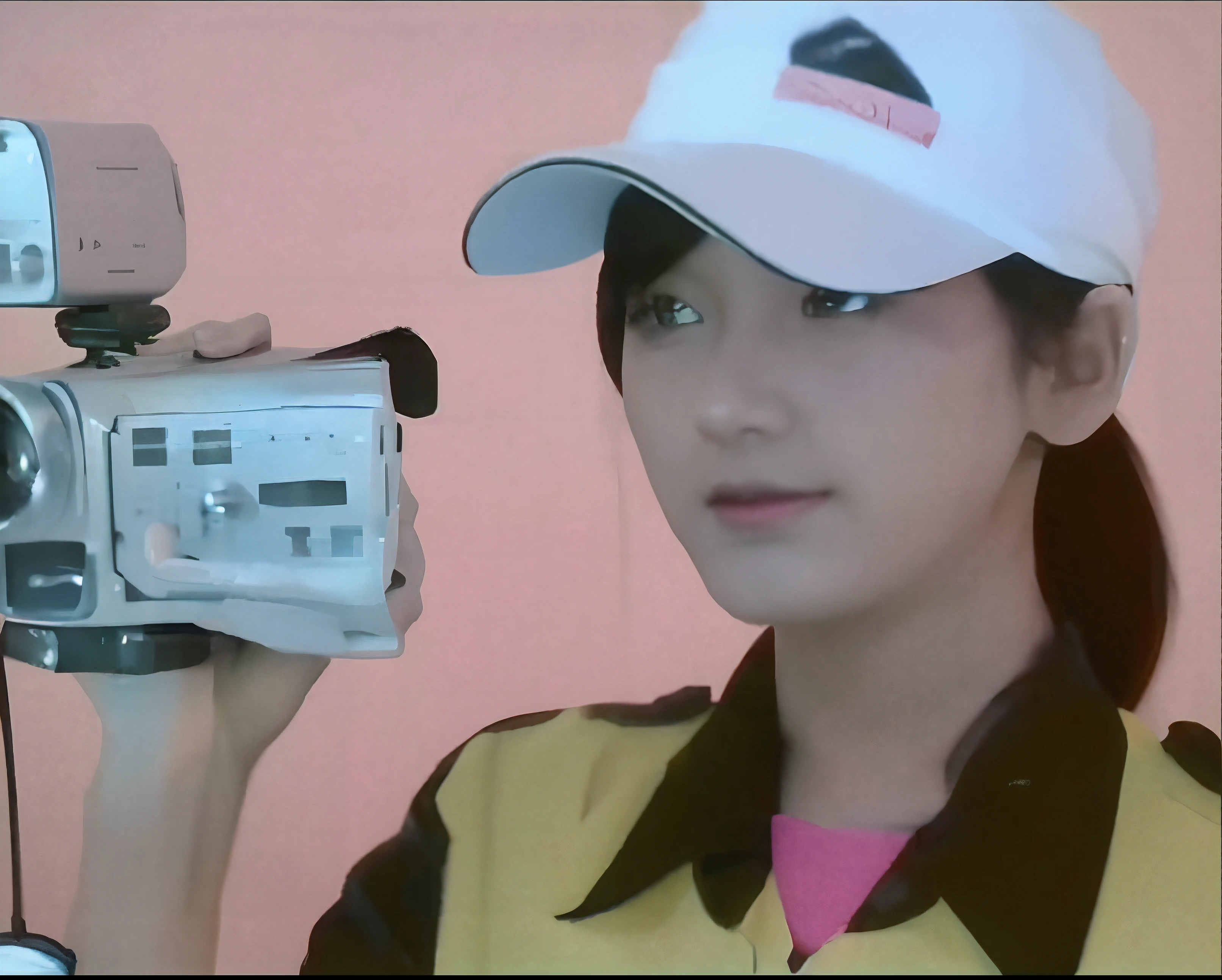 arafed woman holding a camera and a video camera, profesional photo, profesional photography, camcorder, vhsrip, journalist photo, camcorder effect, super 8mm, super 8 mm, very very low quality picture, film shooting, cinematic!!, film look, 2009), active, photograpgy, lofi girl