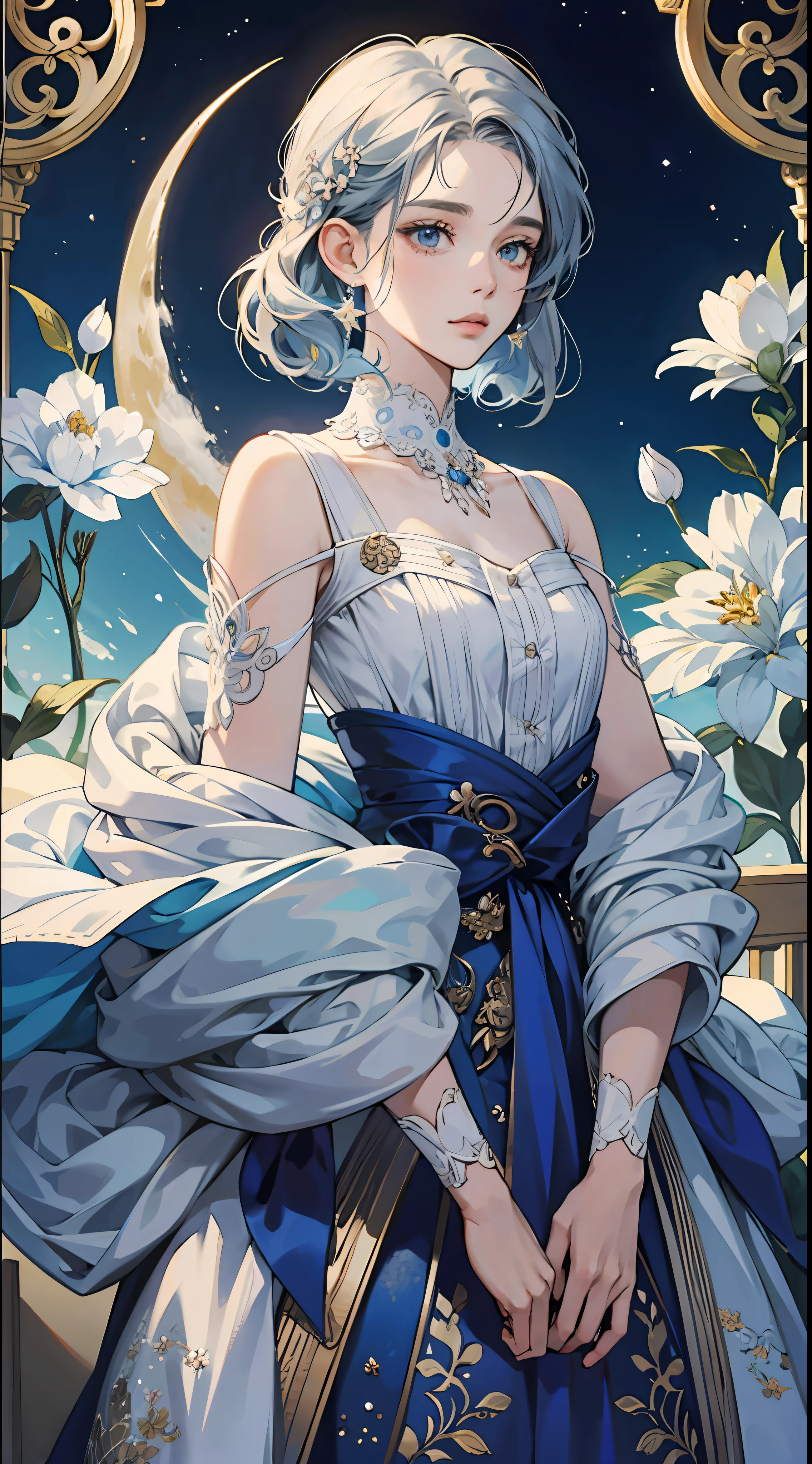 ((best qualtiy)), ((tmasterpiece)) themoon, god of moon, goddes, florals,exquisite facial features