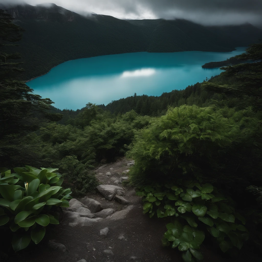 Magnificent view,Forest mountain landscape photography,Nature,It just rained,Bushes in the moonlight,Turquoise blue water,Boulders of various shapes,Alpine cliffs,1 white Phalaenopsis orchid,Minimalist cyan black and white gray tones,foggy sky,Nightmare vision, Dark fantasy plot,Perfect and excellent composition,8K分辨率,the detail,Rain trails,dampness,water stain,very wide angle shot,Jack Guzman's environmental art photography,realisticlying,cinematic compositions,Volumetriclighting,vividness, A detailed, stunning skies, Colorful clouds float,true to life, Pubic area is clear, flawless perfection, Digital SLR, 16k, 1024, 2048, 4096, A detailed, Sharp, best qualtiy, high qulity, absurderes,unmanned background,The is very detailed、Detailed lighting shadows,Trends on ArtStation、iintricate、high detal、dramatics、Midjourney Art(Volumetriclighting:1.2)hdr shot。(Faraway view,Super deep view,ultra-wide-angle,Microfocal length lens:1.2)(realisticlying:1.4)tmasterpiece、high high quality、Beautiful photography、globalillumination、