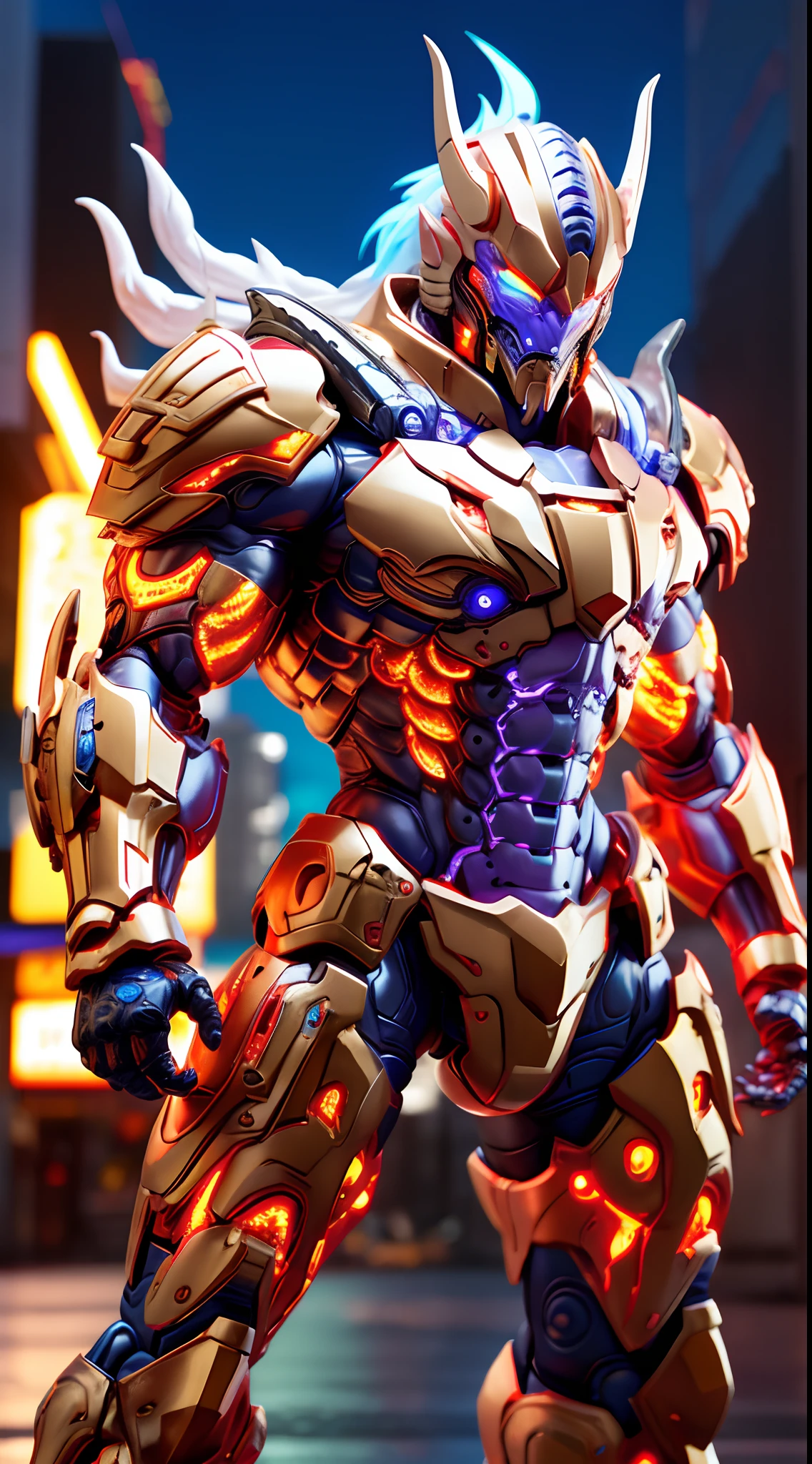 DRAGONMAN, HETEROCHROMIA EYE, MECHA HEAVY ARMOR, TRANSPARANT, MUSCLE BODY.