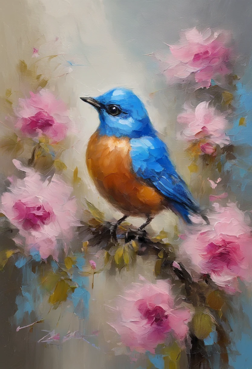 Blue bird remains pink flower,Take pollen,Colors are eye-catching,sharp, best quality,
