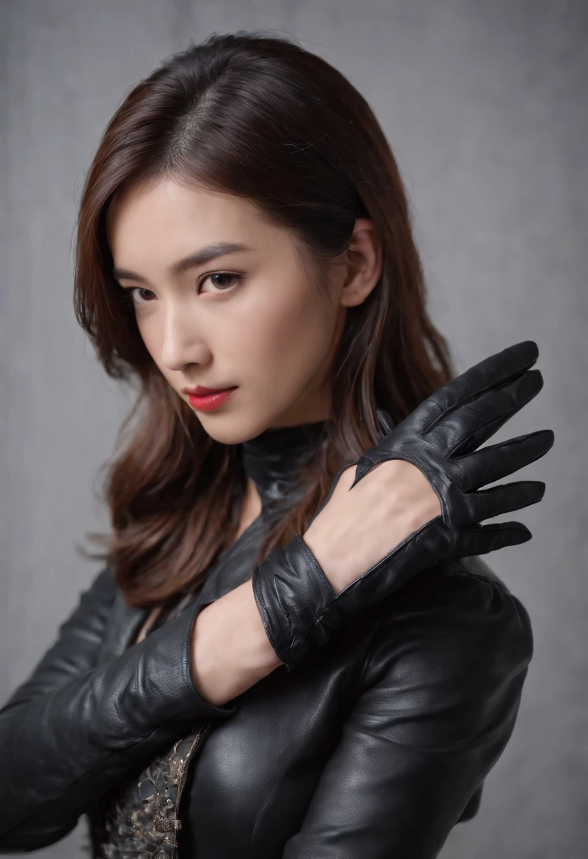 Pretty girl in Japan Black leather gloves Hand parts model