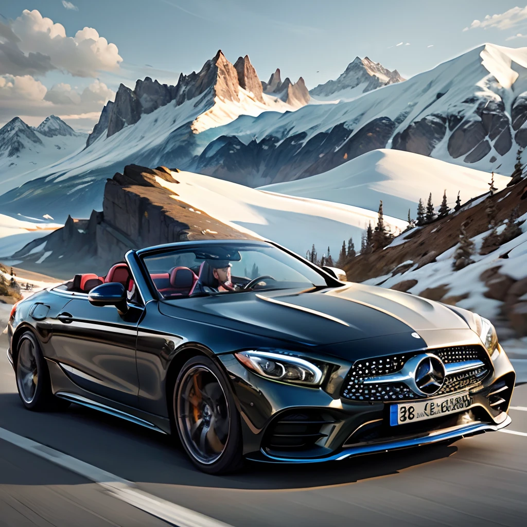 Futuristic Mercedes Cabriolet on a Swiss Mountainscape. --auto --s2
