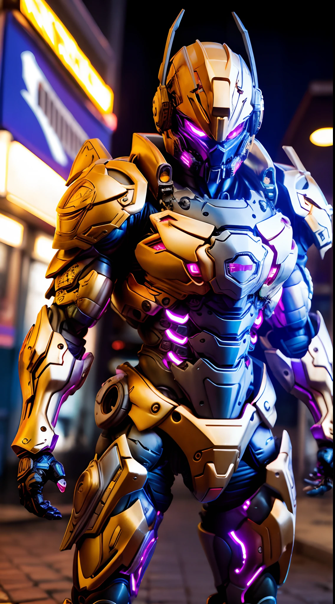 SAMURAIMAN, HETEROCHROMIA EYE, MECHA HEAVY ARMOR, TRANSPARANT, MUSCLE BODY.