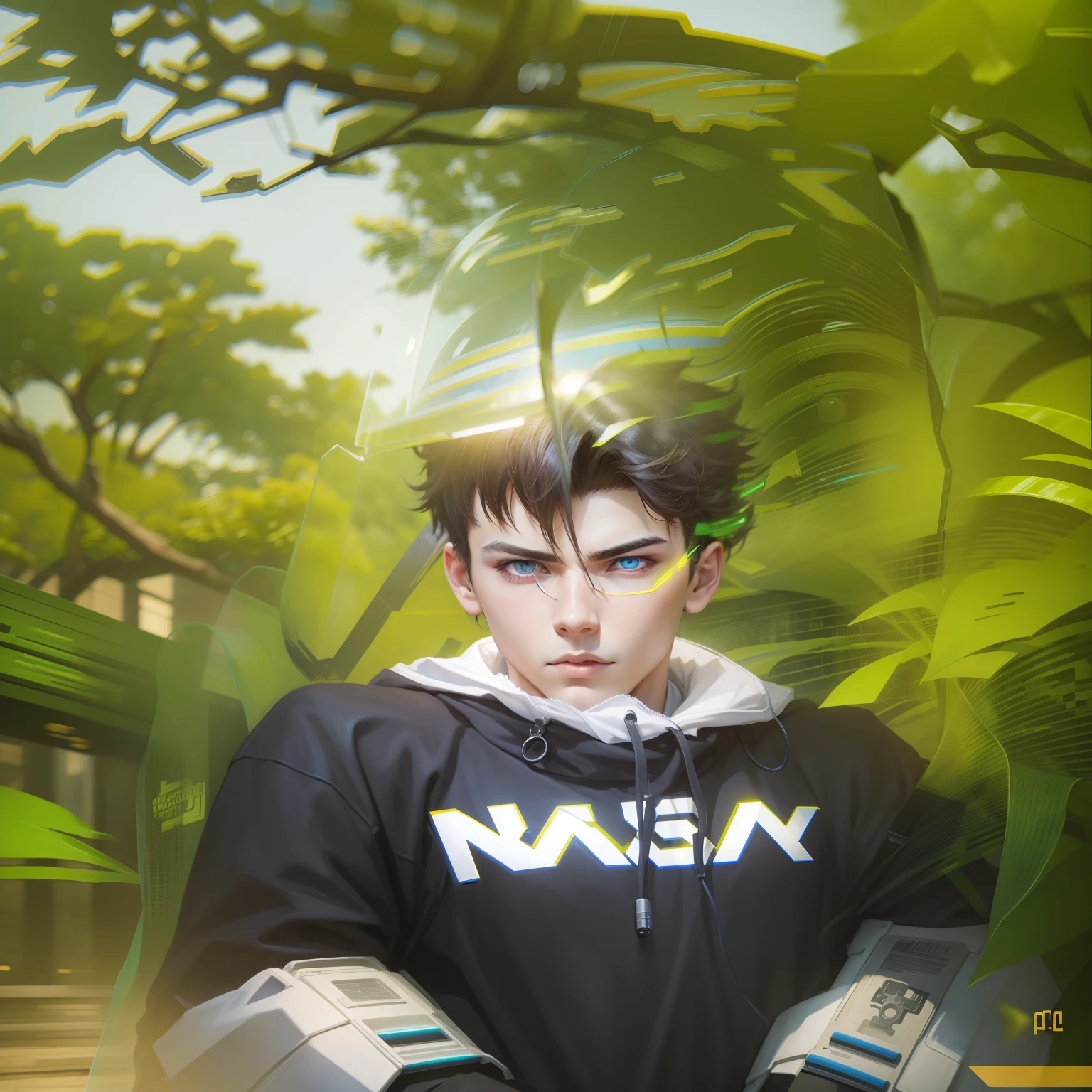 Background change Smart boy cyberpunk realistic face