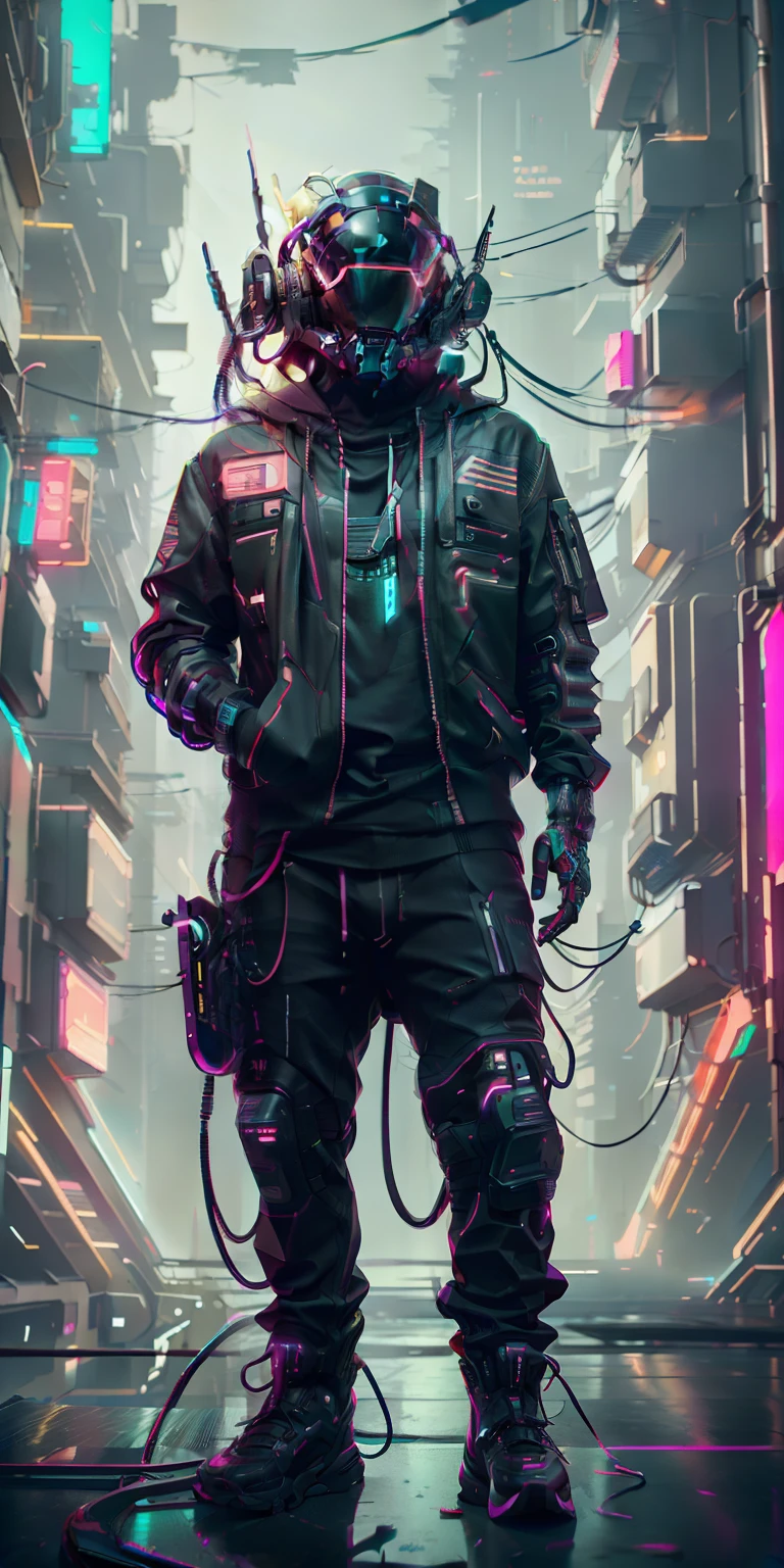 (masterpiece, full-body shot, intrincate raw photography)cyberpunk citizen in oversize techwear, using a black  astro daftpunk style helmet, neon light details, intrincate, futuristic, sharpness, ramdom pose, cyberpunk city, street neon lights, insta pic, photo of the year, octane render, substance, maya 3d, cinema4d, artstation trending, devian art trend,