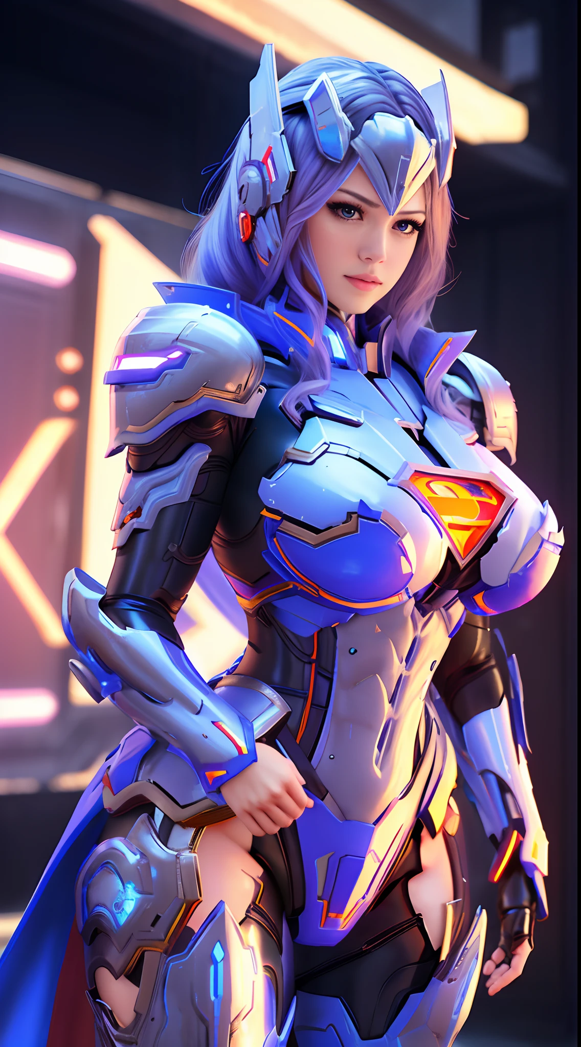 SUPERGIRL, HUGE BOOBS, MECHA HEAVY ARMOR, TRANSPARANT, MUSCLE BODY, SEXY.