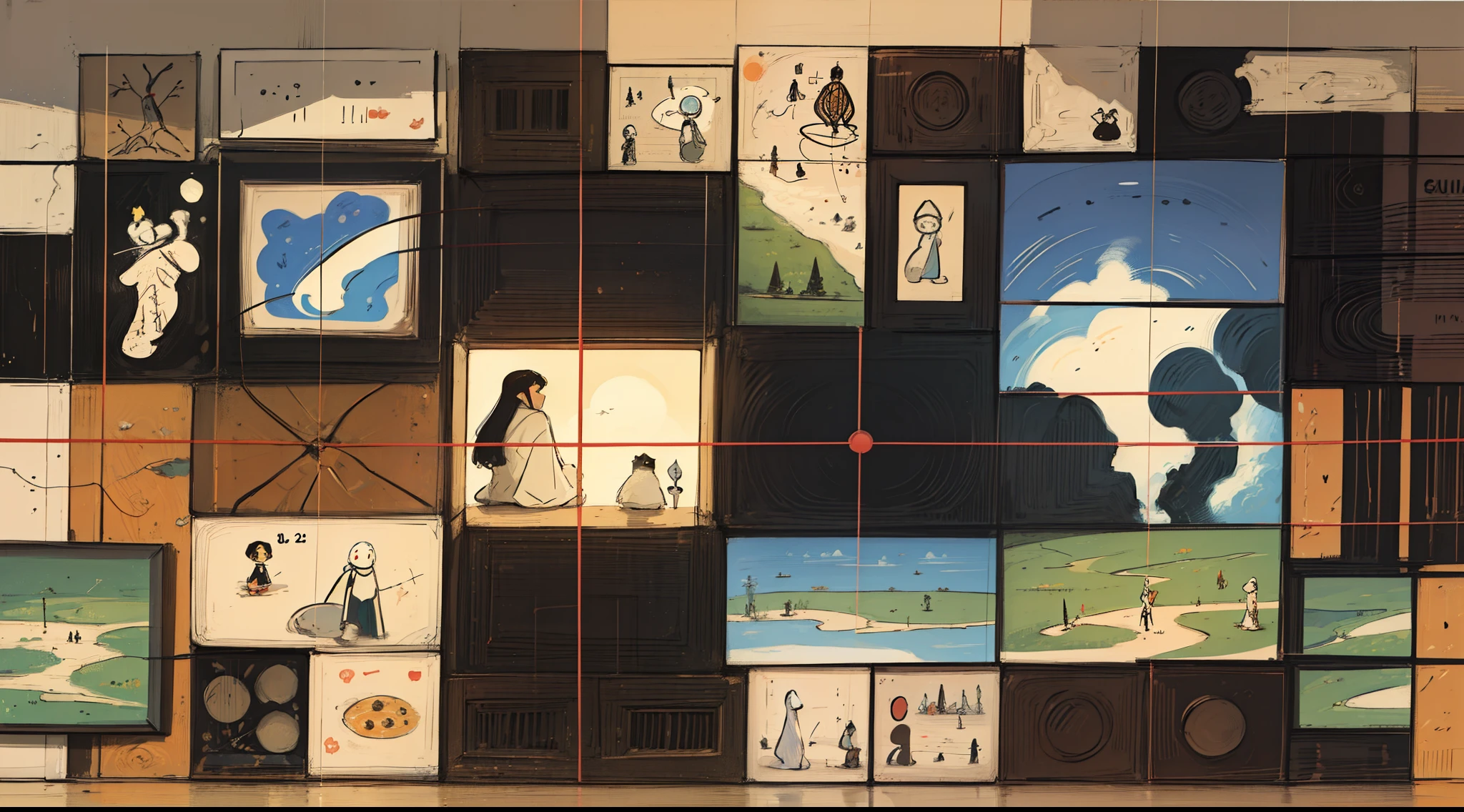 Pictorial representation of the relationship between humanity, technology and nature, illustration, abstract art, composition, Cubism, Piet Mondrian --auto --s2