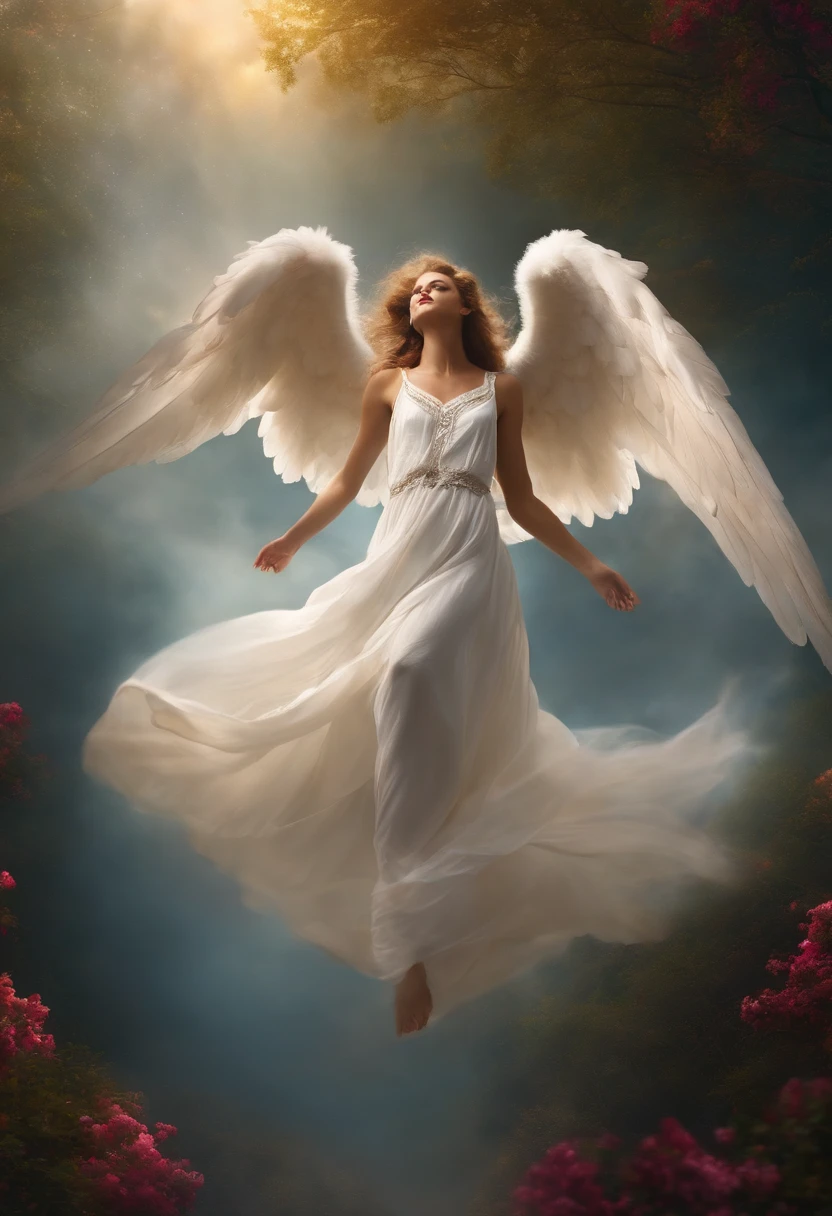 Flying angel in white clothes