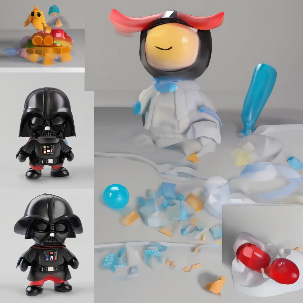  Darth vader IP by pop mart, cherub, Clay, Models, a blind box toy, Glossy and delicate,Clean background, Good gloss, 3D rendering of,Best quality