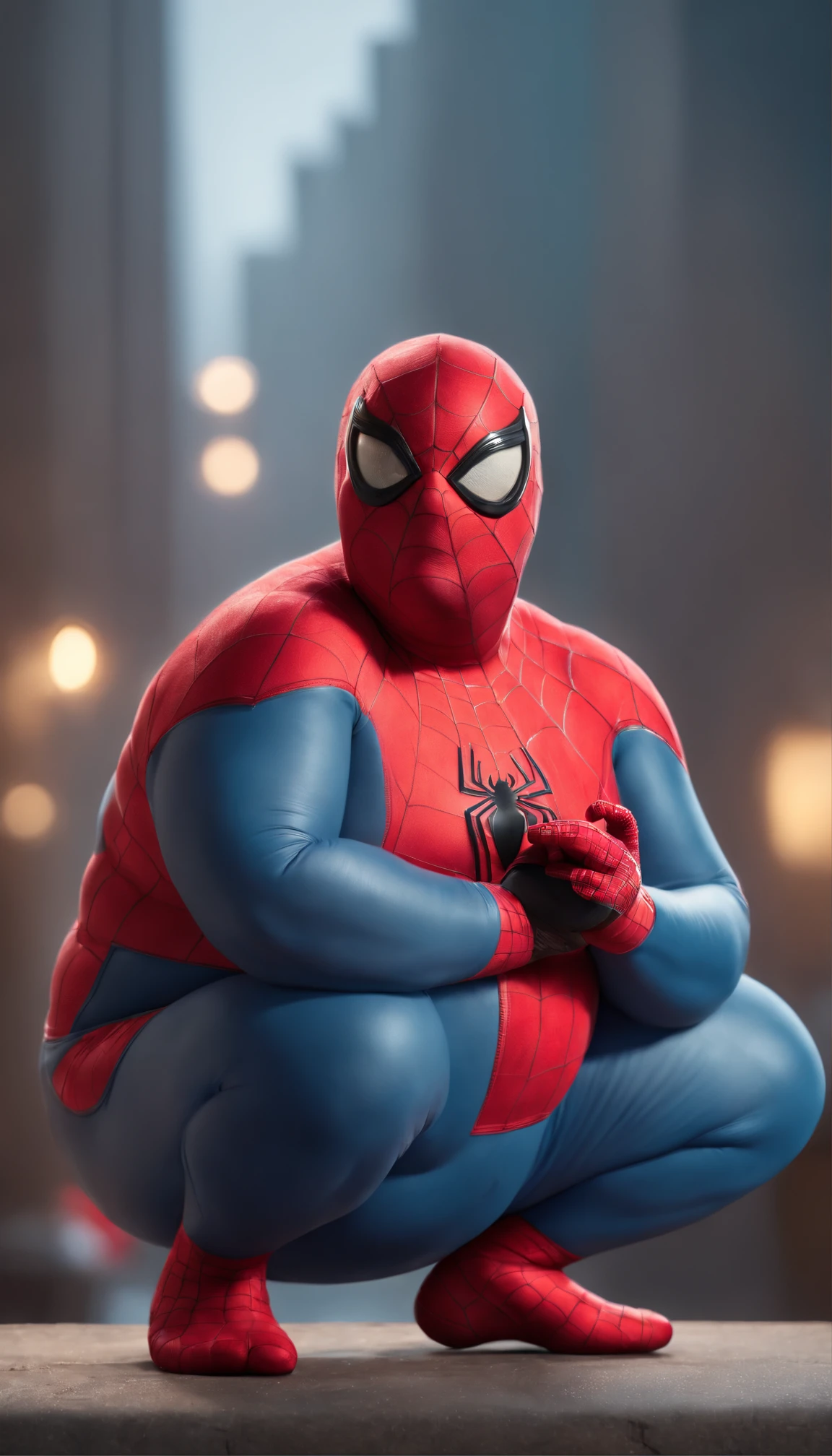 (Professional 3D rendering:1.3) de (Realistic:1.3) Foto of fat obesity spiderman, full body
