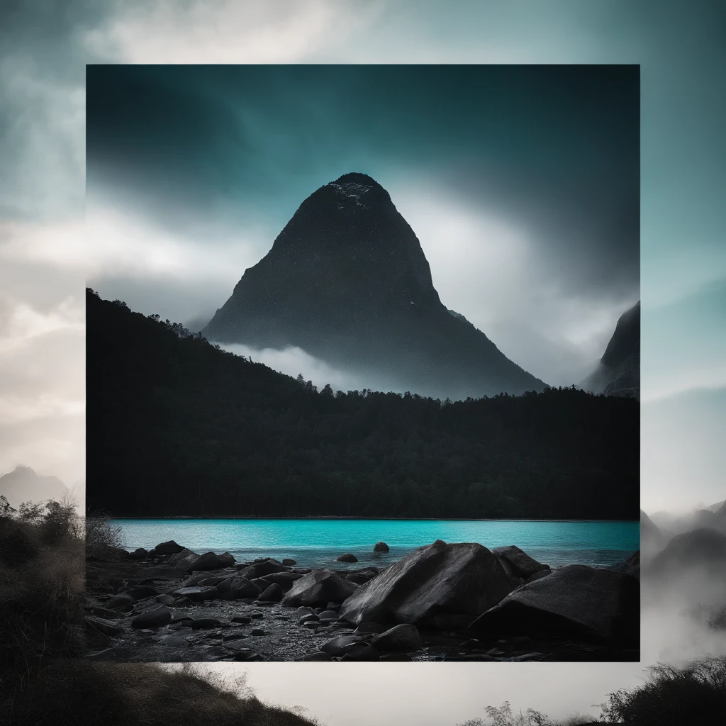 Magnificent view，Forest mountain landscape photography，Nature，It just rained，Bushes in the moonlight，Turquoise blue water，Boulders of various shapes，Alpine cliffs，1 white Phalaenopsis orchid，Minimalist cyan black and white gray tones，foggy sky，Nightmare vision， Dark fantasy plot，Perfect and excellent composition，8K分辨率，the detail，Rain trails，dampness，water stain，very wide angle shot，Jack Guzman's environmental art photography，realisticlying，cinematic compositions，Volumetriclighting，vividness, A detailed, stunning skies, Colorful clouds float，true to life, Pubic area is clear, flawless perfection, Digital SLR, 16k, 1024, 2048, 4096, A detailed, Sharp, best qualtiy, high qulity, absurderes，unmanned background，The is very detailed、Detailed lighting shadows，Trends on ArtStation、iintricate、high detal、dramatics、Midjourney Art（Volumetriclighting：1.2）hdr shot。（Faraway view，Super deep view，ultra-wide-angle，Microfocal length lens：1.2）（realisticlying：1.4）tmasterpiece、high high quality、Beautiful photography、globalillumination、