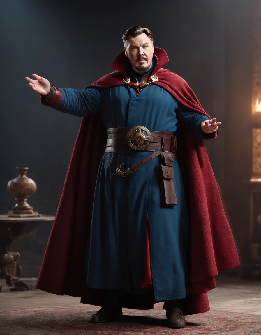 (Professional 3D rendering:1.3) de (Realistic:1.3) Foto of fat obesity dr strange, full body