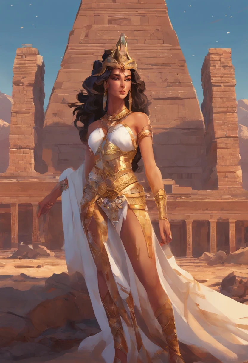 Naked anime girl posing in front of pyramid, android girl in egyptian ruins, cushart krenz key art feminine, alena aenami and artgerm, samira from league of legends, Detailed Digital Anime Art, ancient goddess, waist up portrait, Goddess. extremely high detail, knights of zodiac girl, extremely detailed goddess shot
