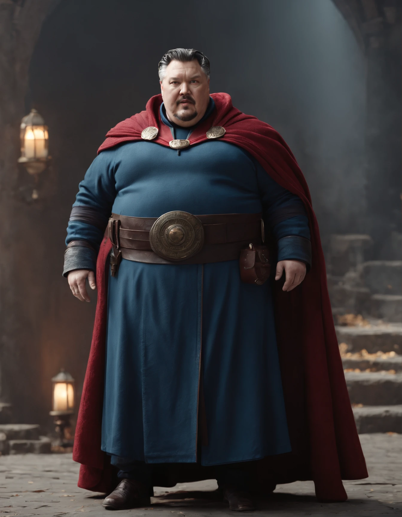 (Professional 3D rendering:1.3) de (Realistic:1.3) Foto of fat obesity dr strange, full body